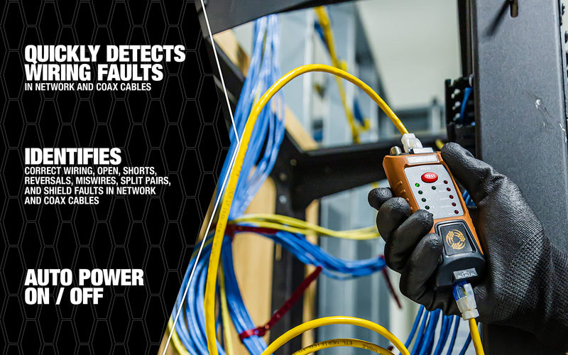 M550 Southwire Continuity Tester for Data & Coax - Detects Opens, Shorts, Miswires, & Split Pairs - Tests Shielded & Unshielded Cables - Rugged Design