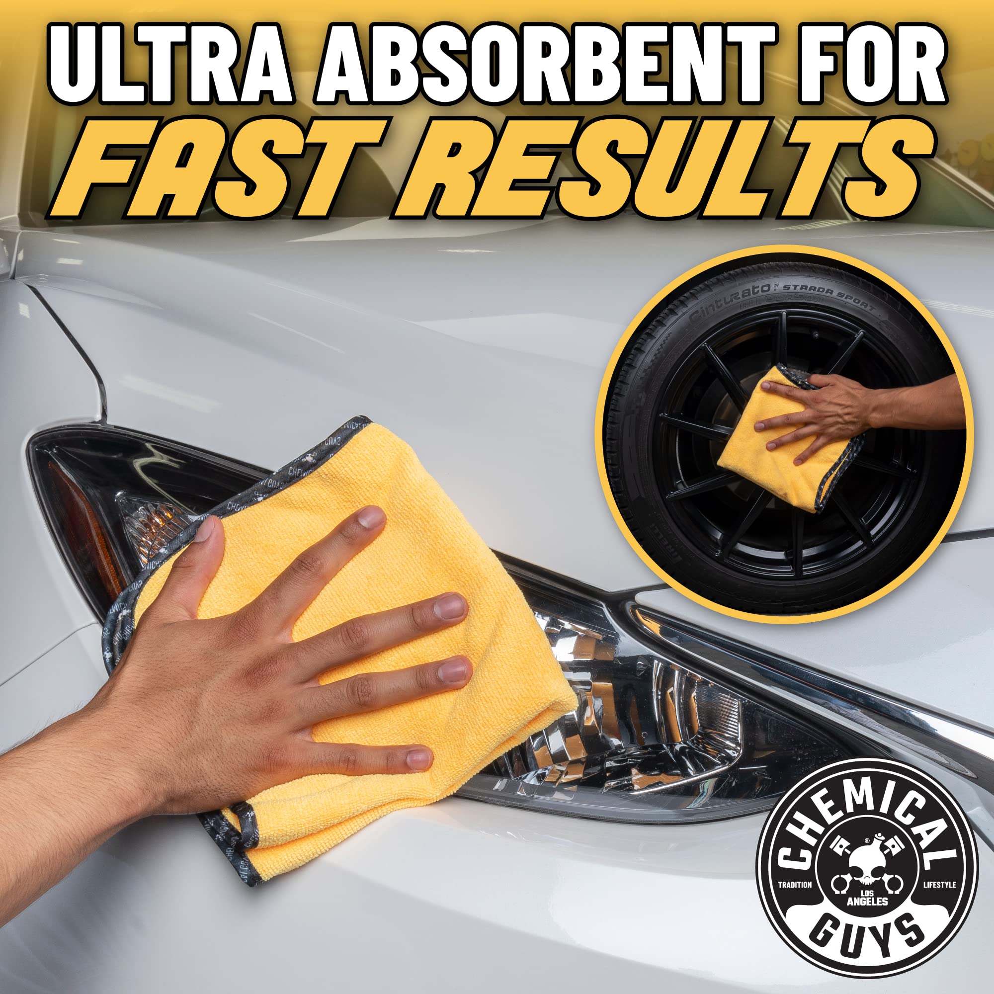 Chemical Guys Miracle Dryer Microfiber Drying Towel ‎MIC721, (Great for Cars, Trucks, SUVs, RVs, Motorcycles & More), Yellow (36" x 25")