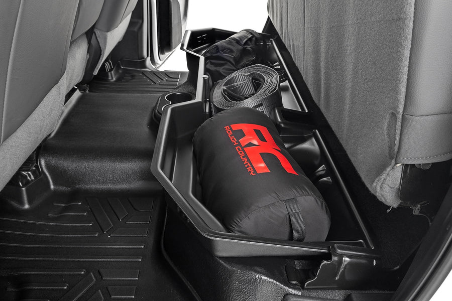 Rough Country Under Seat Storage for 2500 (2011-2024) Ram 1500 (2011-2018) Quad/Crew Cab - Durable, Anti-Skid Thermoplastic Underseat Organizer