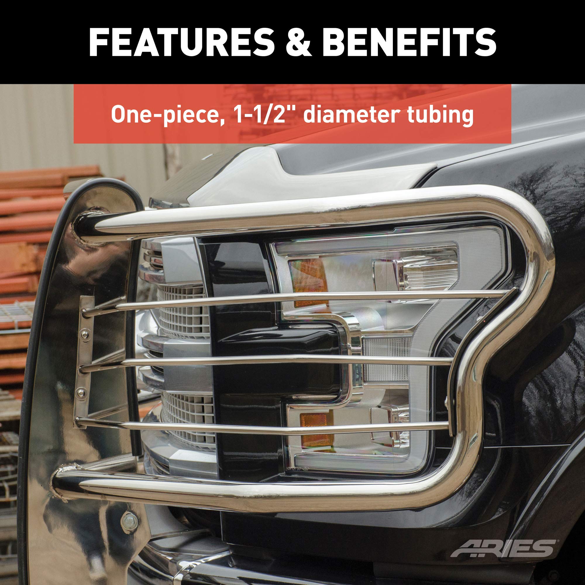Polished Stainless Steel ARIES 4077-2 Grille Guard, No-Drill, Select Hummer H3, H3T