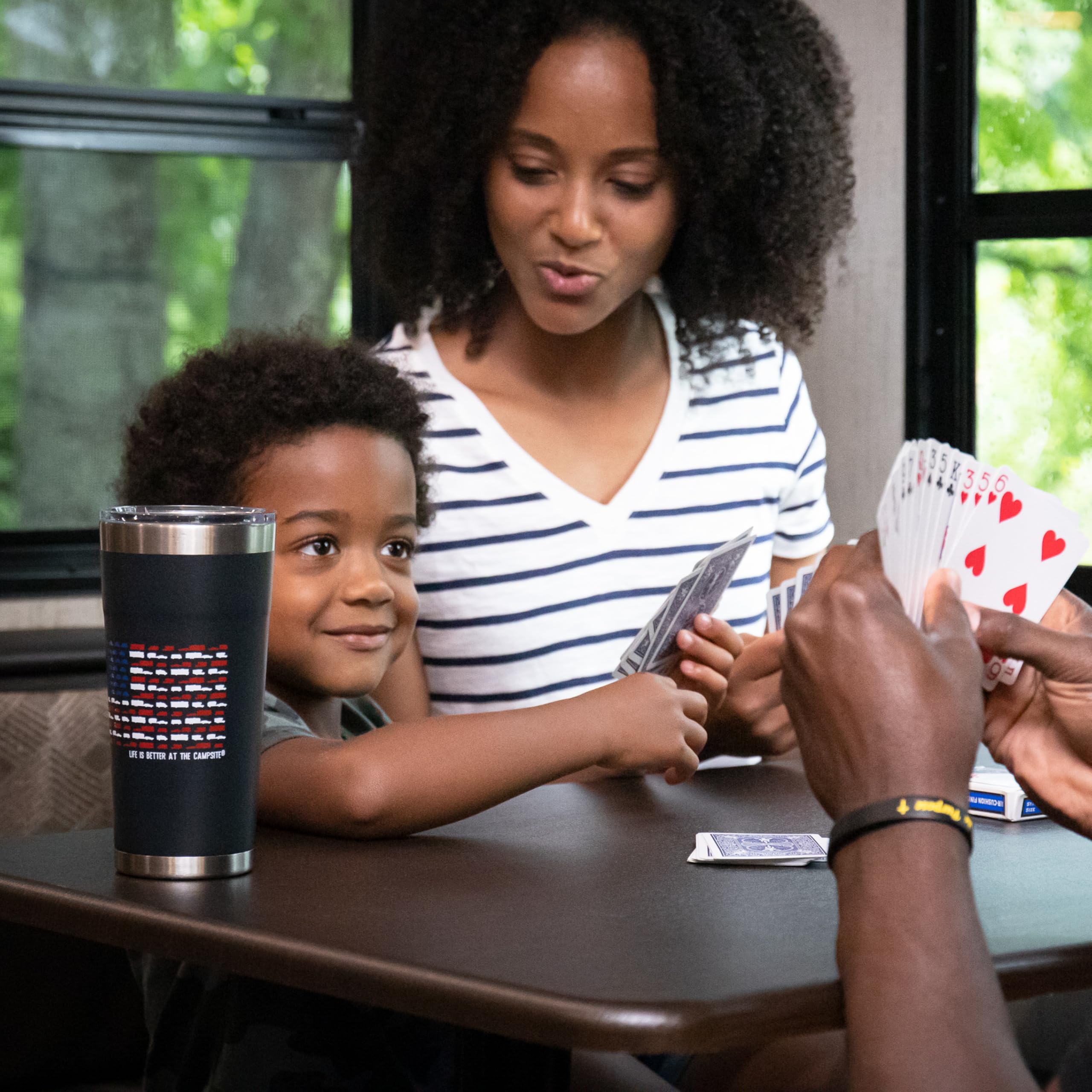 Wrapped Stainless Steel Tumbler Camco Life is Better at The Campsite - Features Double Wall Vacuum Insulation for Heat/Ice Retention & Unique RV USA Flag Design - Holds 20 oz. (53065)