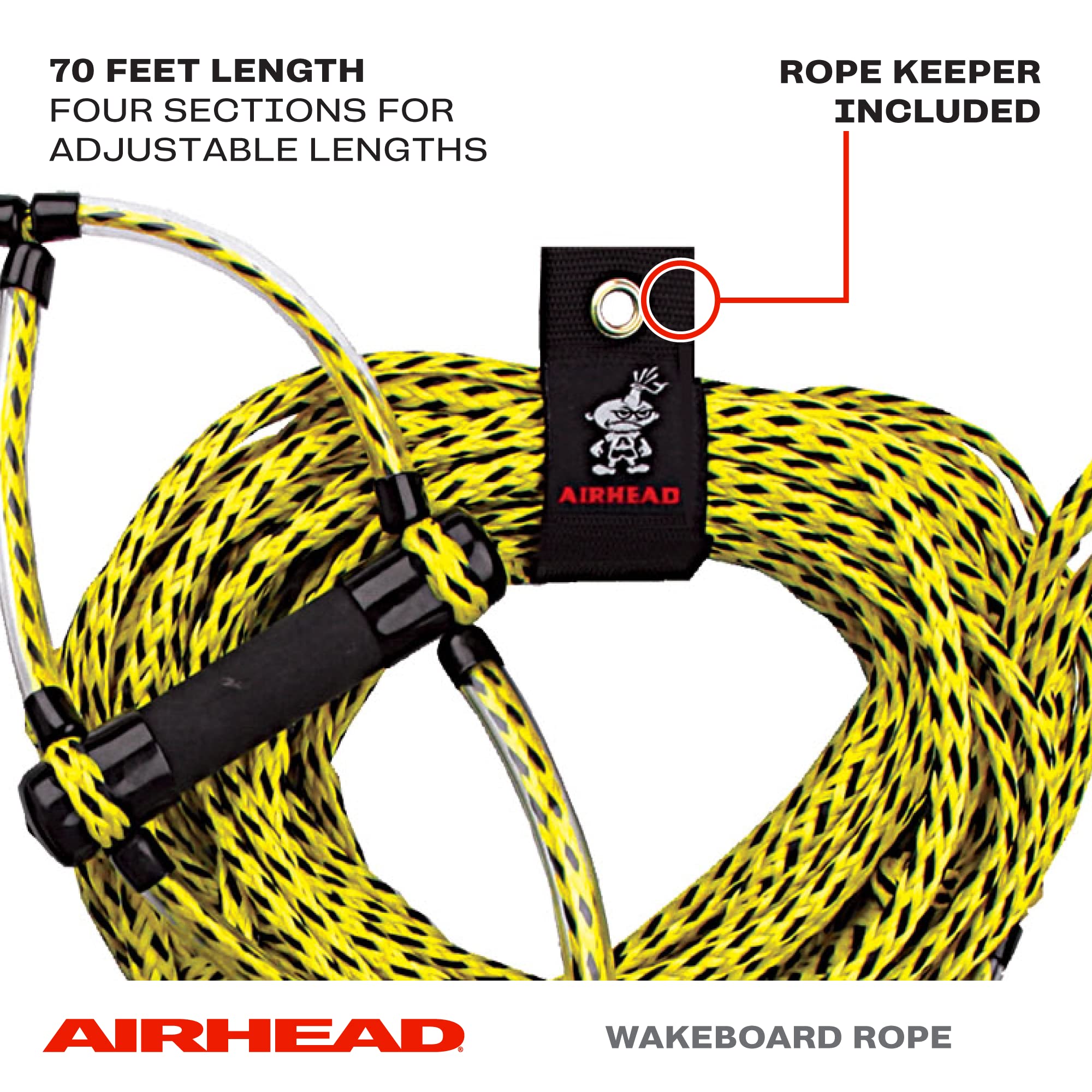 Trick Handle Airhead Wakeboard Rope, 4 Sections, 75-Feet, Yellow
