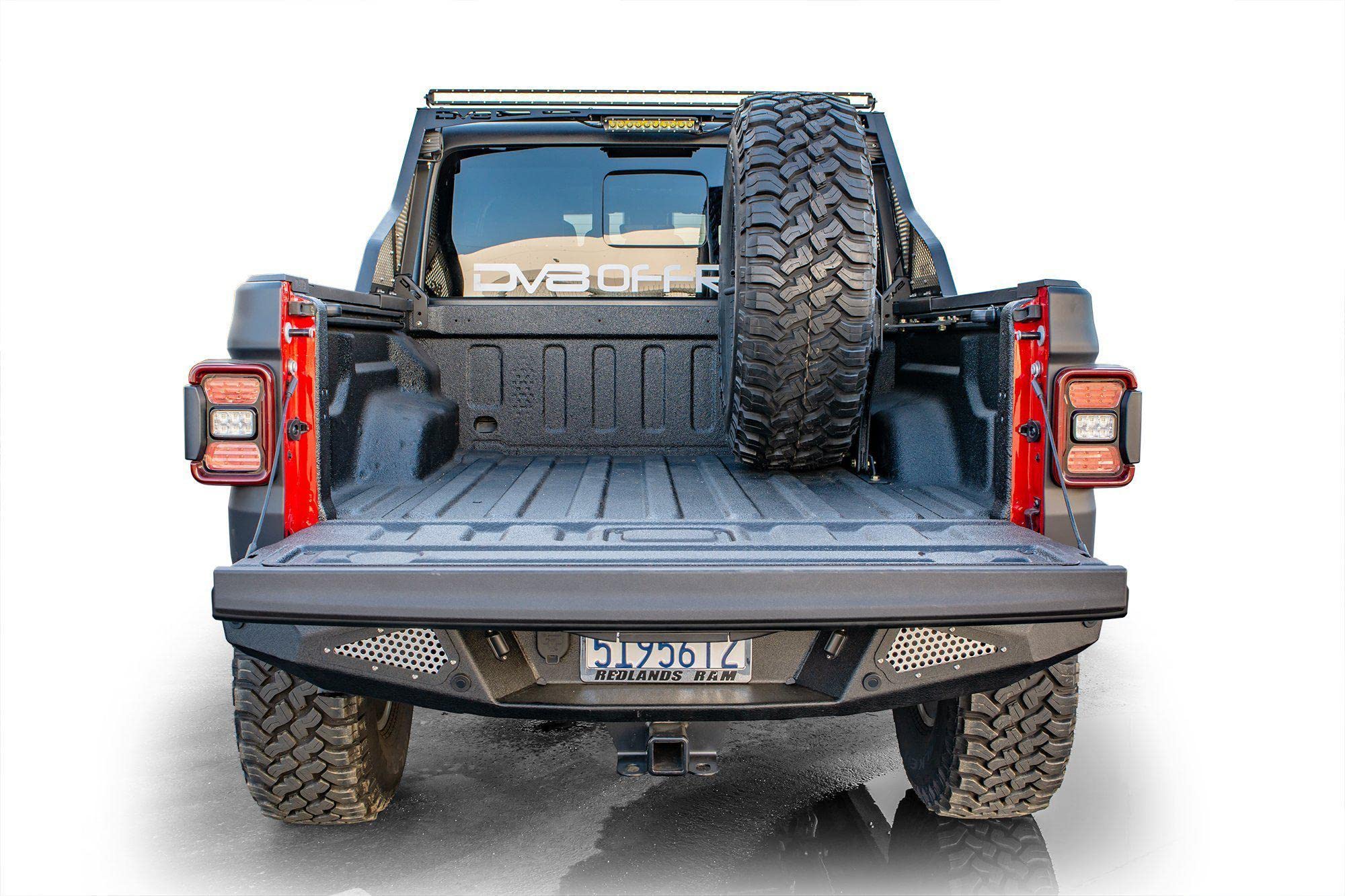 Spare Tire Mount DV8 Offroad for The 2020-2025 Jeep Gladiator JT | Vertical in-Bed Design | Accommodates up to 42" Tire | Mounts Either Bed Rail | Powder Coat Finish