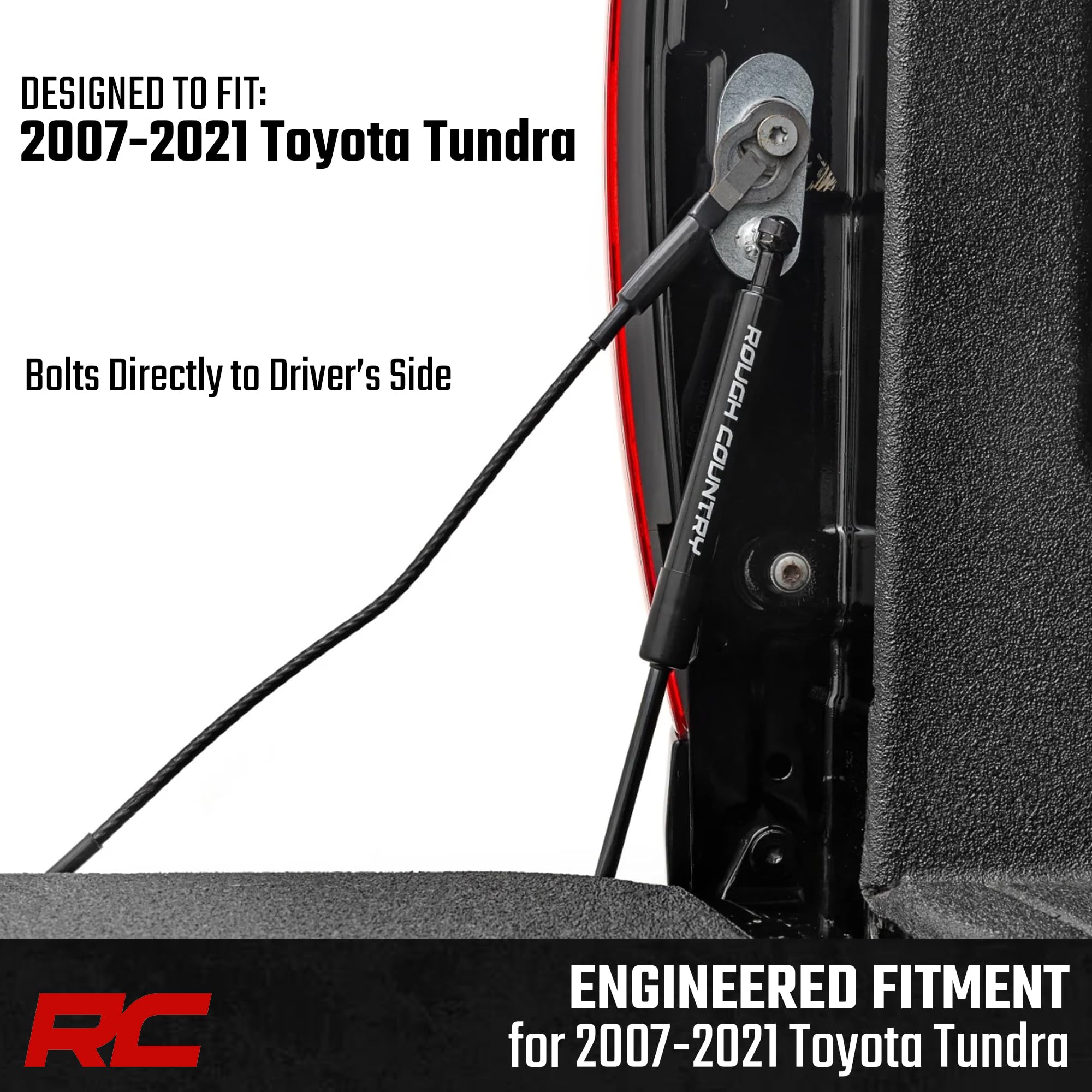 Rough Country Tailgate Assist Hydraulic for Toyota Tundra (2007-2021) - Driver-Side, Slow-Release Damper