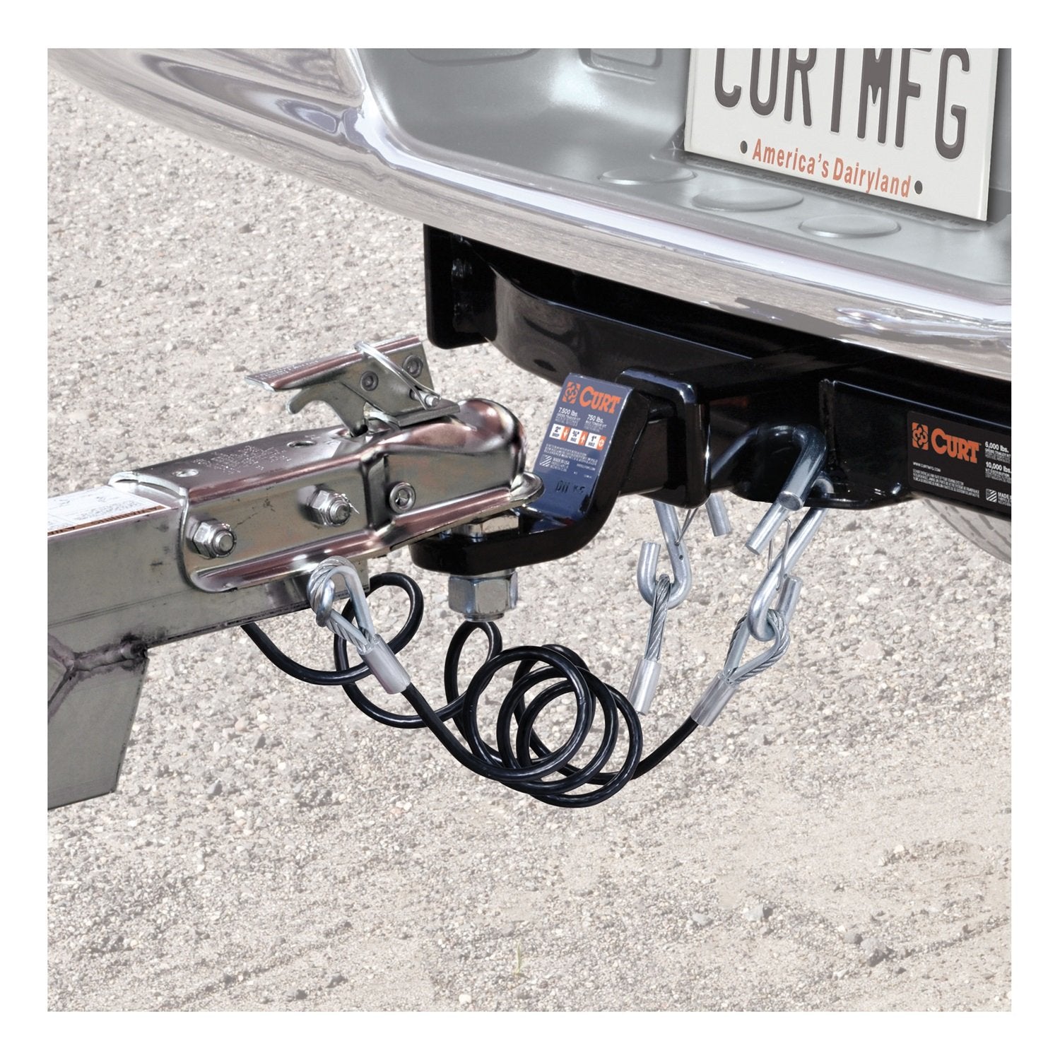 CURT 80136 Trailer Safety Cables, 43-7/8-Inch Vinyl-Coated, 3/8-In Snap Hooks, 2-Pack, 3,500 lbs Break Strength