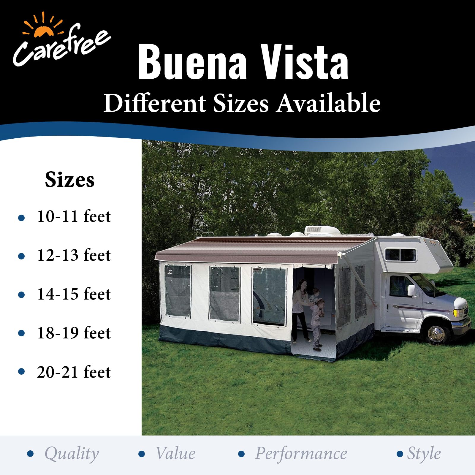 Buena Vista+ CAREFREE-211800A RV Awning Room Fits 18'-19' Awnings, Gray with Dark Gray Trim
