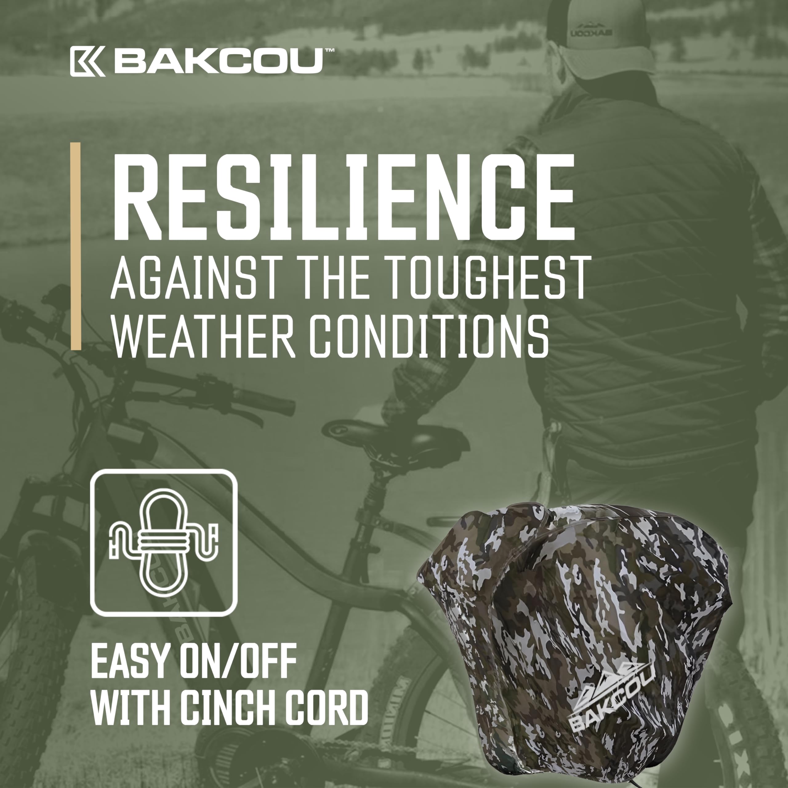 Heavy Duty Bakcou Waterproof eBike Rain Cover - Protects Against Sun, Dust, Wind, Rain, and Snow - Nylon Cover with Cinch Cords for a Snug Fit