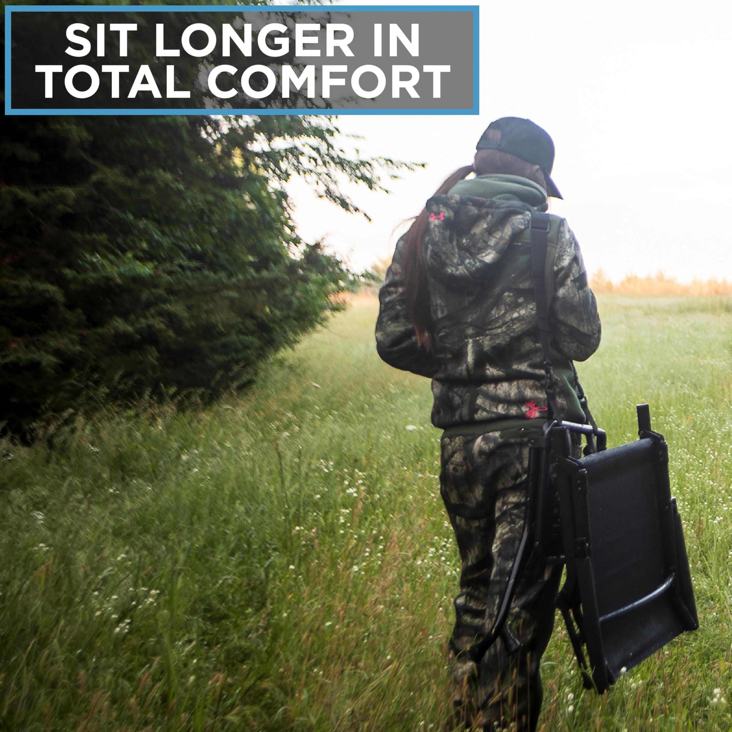 Comfort Hunt Mesh Lite Portable Hunting Chair with 360 Degree Swivel and Carry Strap, Black