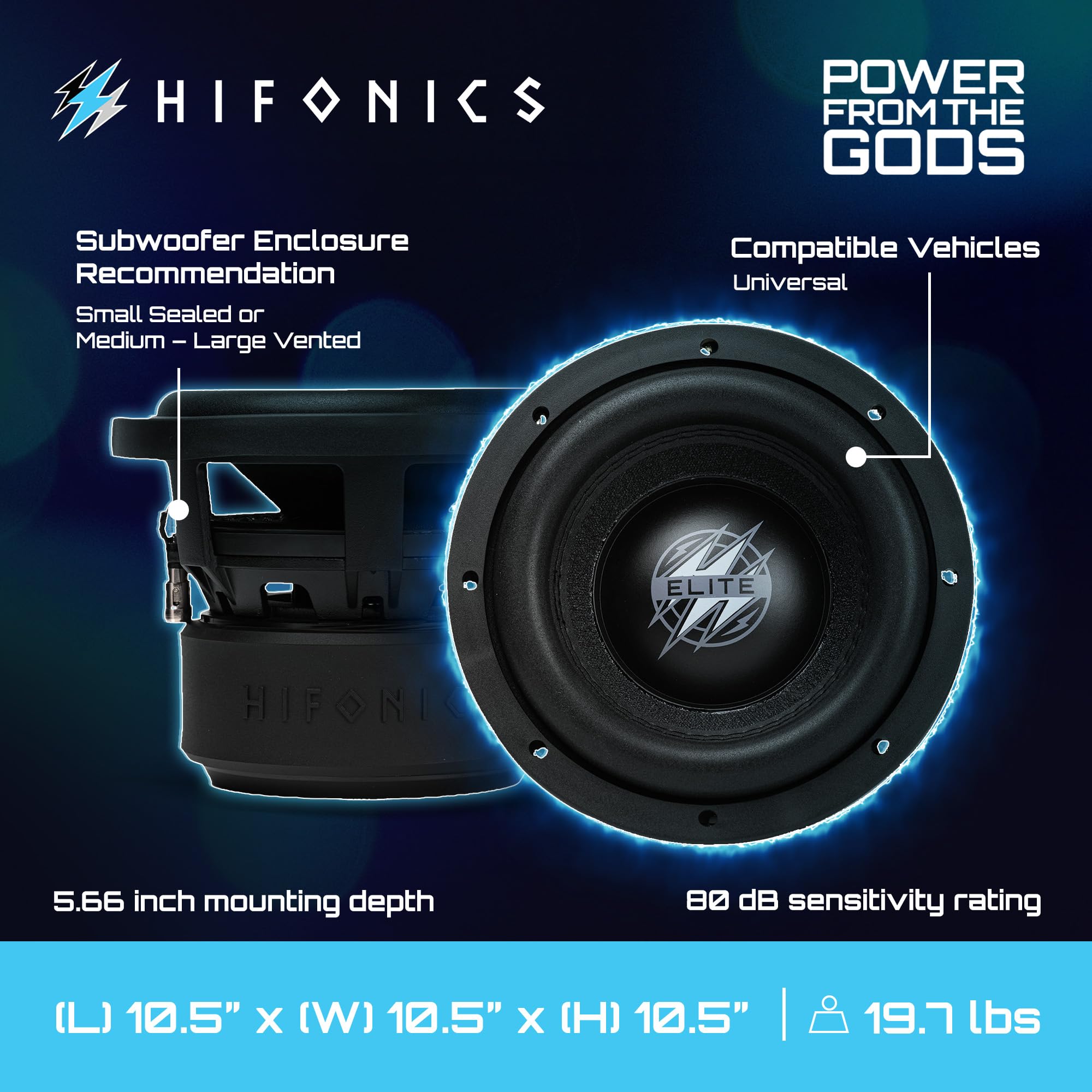8 Inch Hifonics Elite Car Mount Subwoofer with Dual 4 Ohm Voice Coil Speaker 1200 Watt Peak Power Mobile Amplifier System, Black