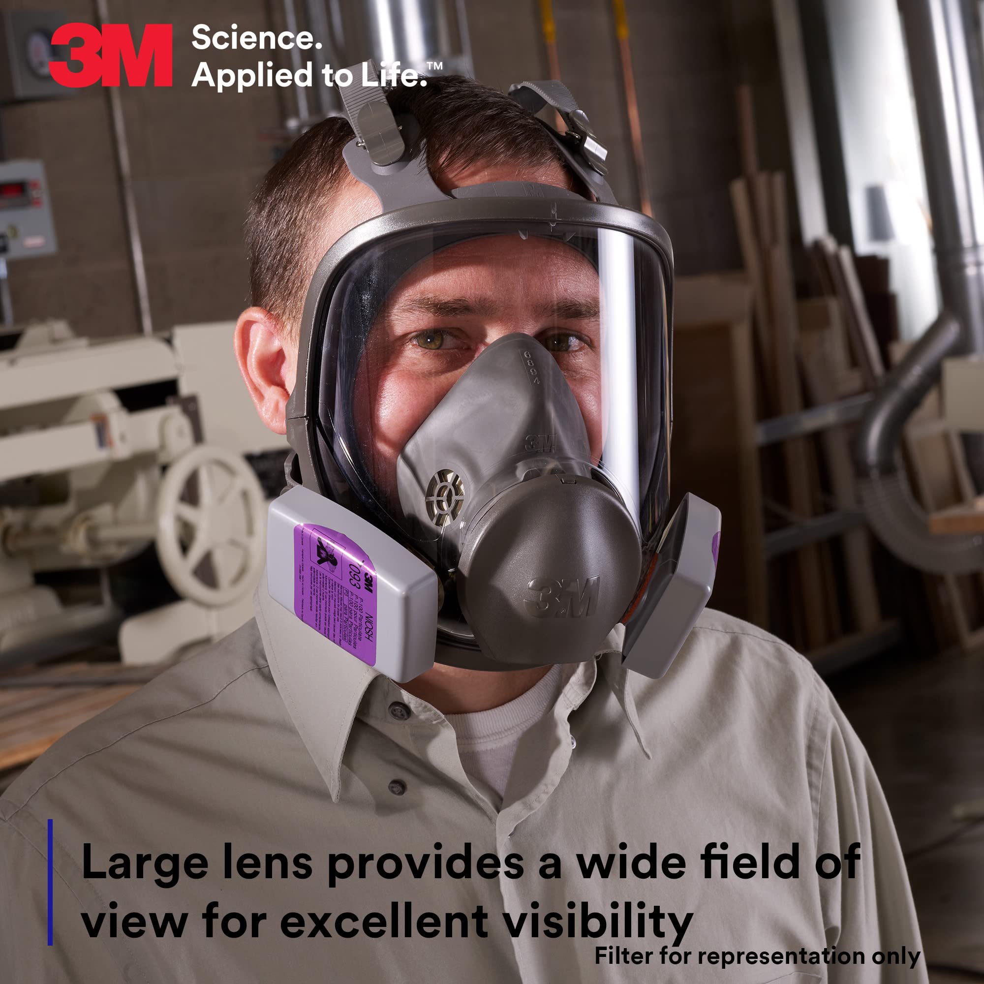 3M Reusable Full Facepiece Respirator 6700, NIOSH, Large Lens, ANSI High Impace Eye Protection, Silicone Face Seal, Four-Point Harness, Comfortable Fit, Painting, Dust, Chemicals, Small