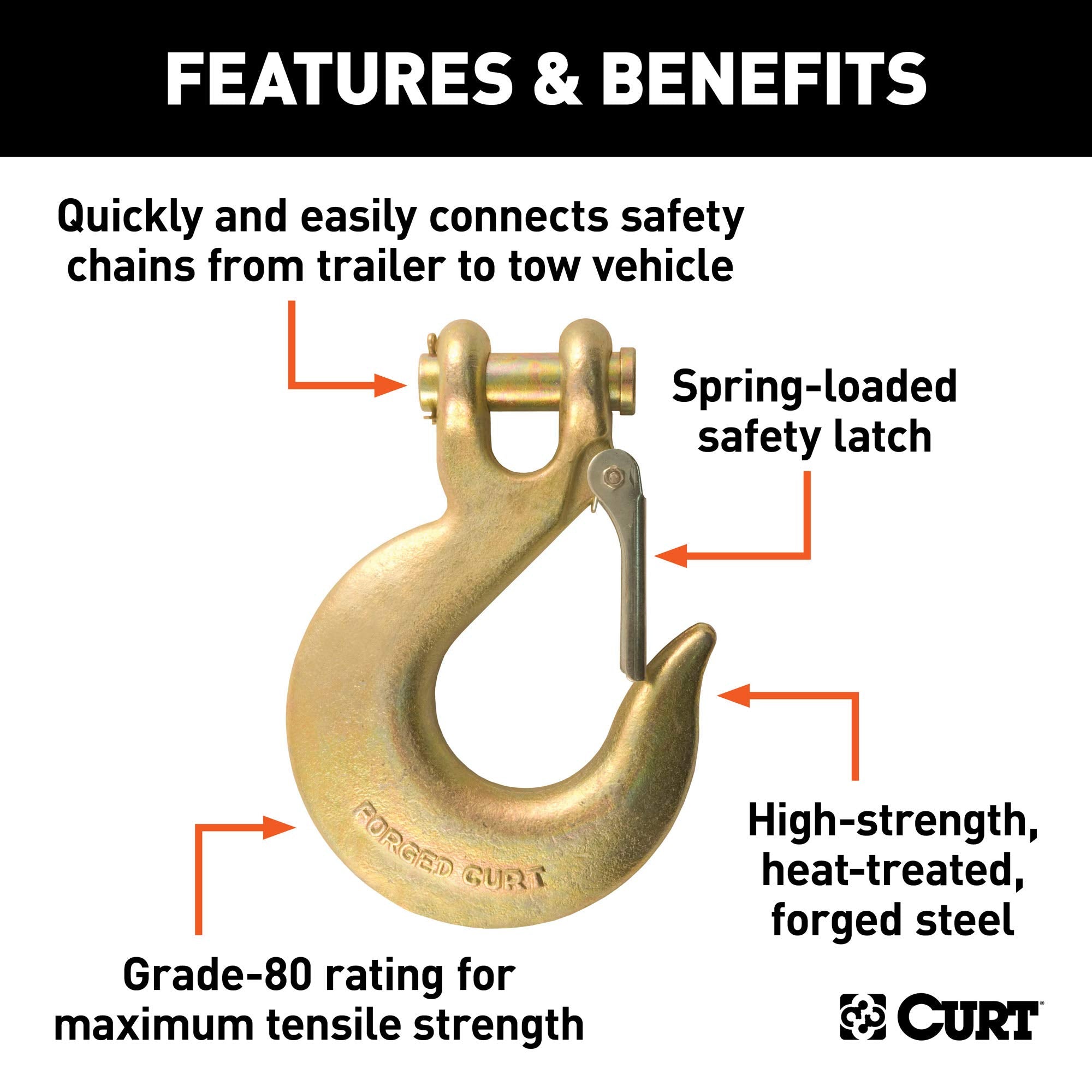 5/8-Inch CURT Forged Steel Clevis Slip Hook with Safety Latch, 65,000 lbs, 1-1/4-In Opening, 5/8" Pin, YELLOW ZINC