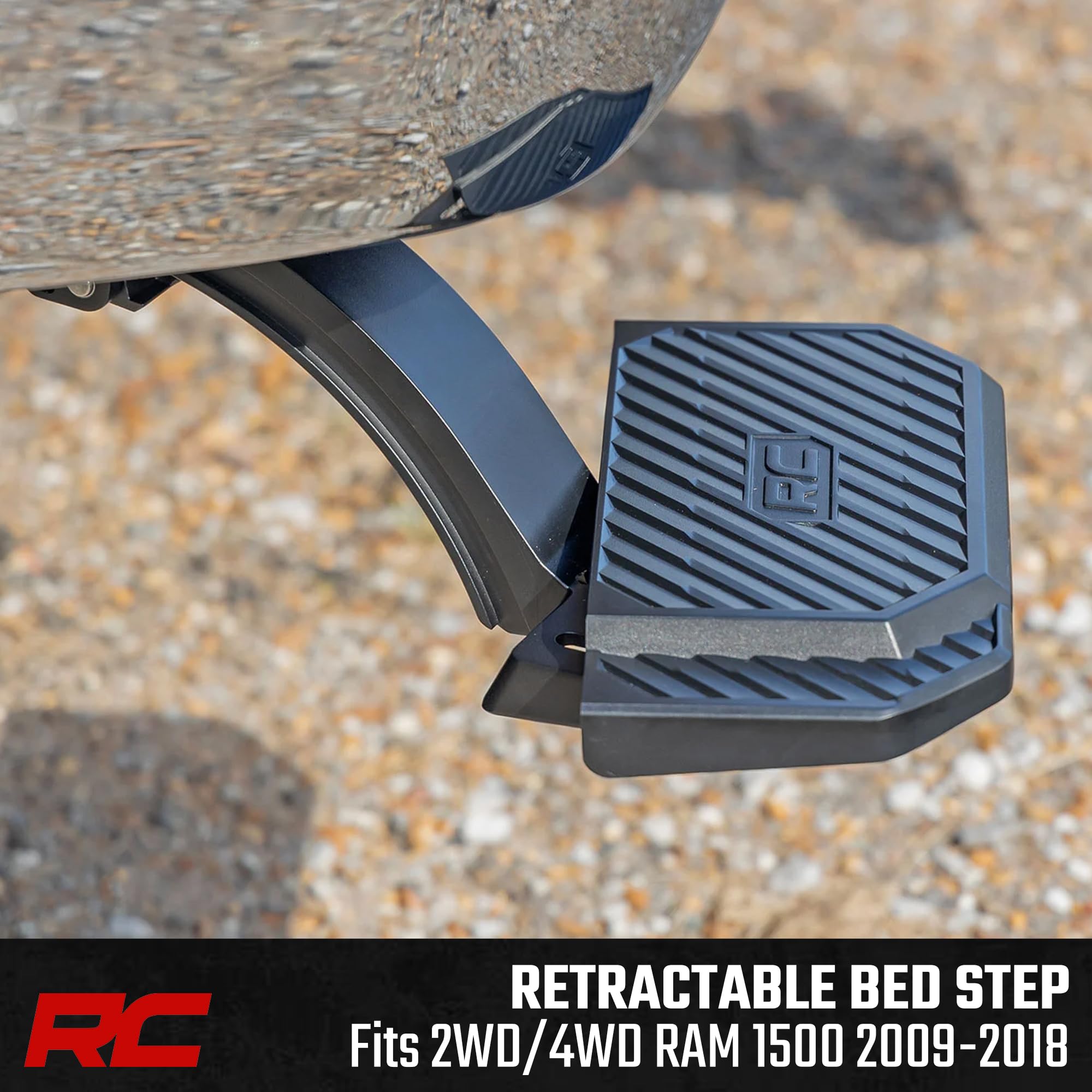 Rough Country Bed Step Retractable for Ram 1500 Truck (2009-2018) - Driver Side, Manual Pull Tailgate Step, Non-Slip Truck Step