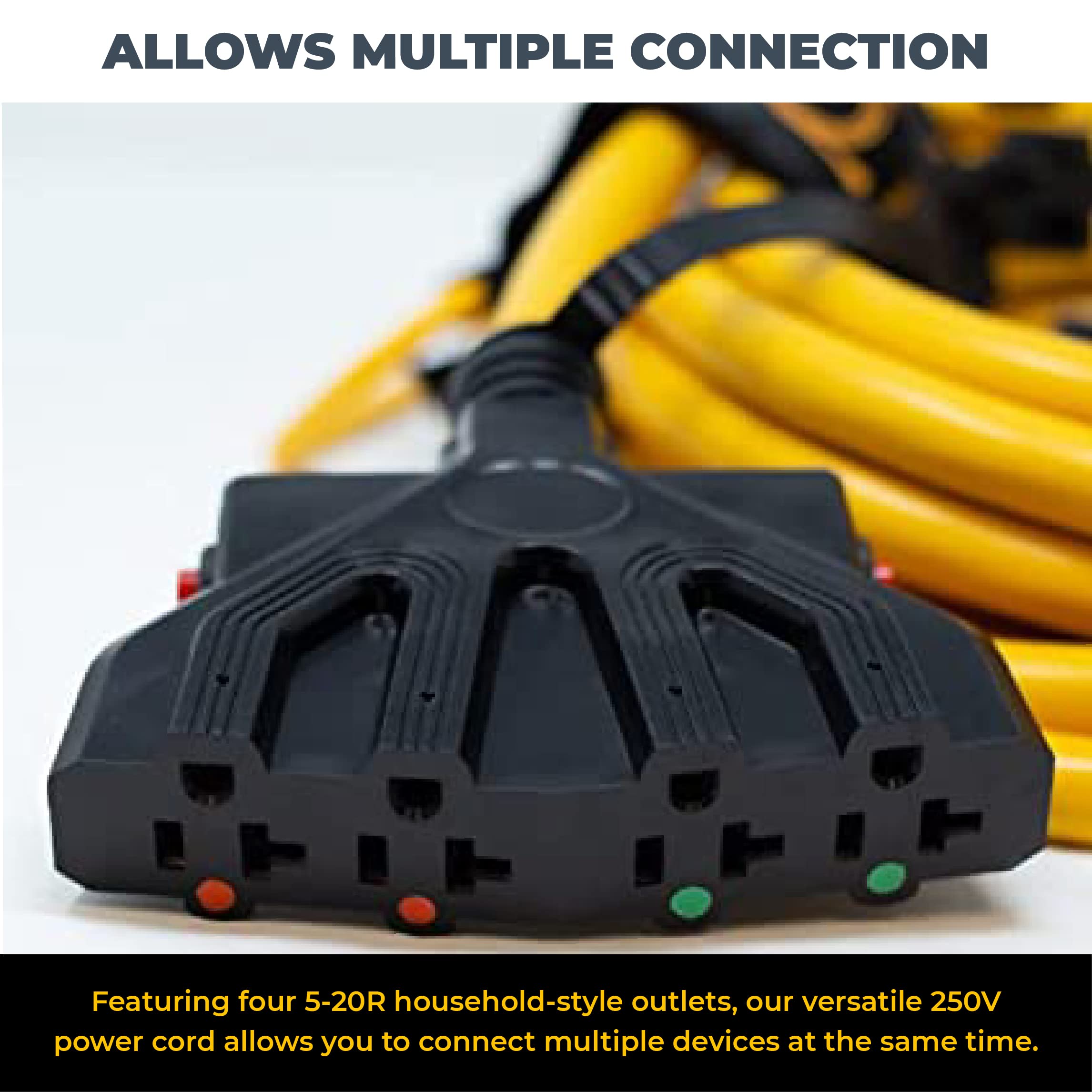 Firman Power 1120 Firman 1120 Cord - 25 ft., 10AWG with Circuit Breaker, 30 Amps/250 Volts, L14-30P to 5-20R (4), 1 Pack