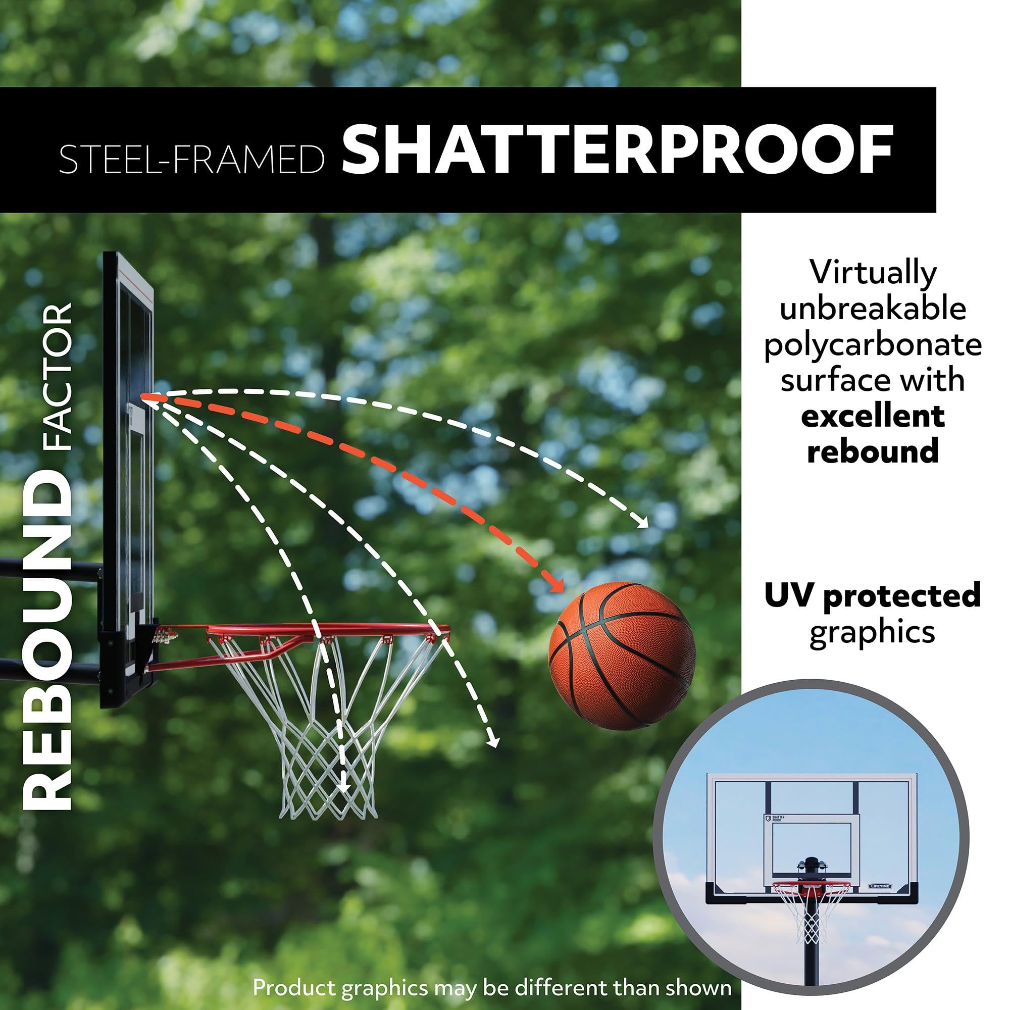 71281 Lifetime In Ground Power Lift Basketball System, 52 Inch Shatterproof Backboard