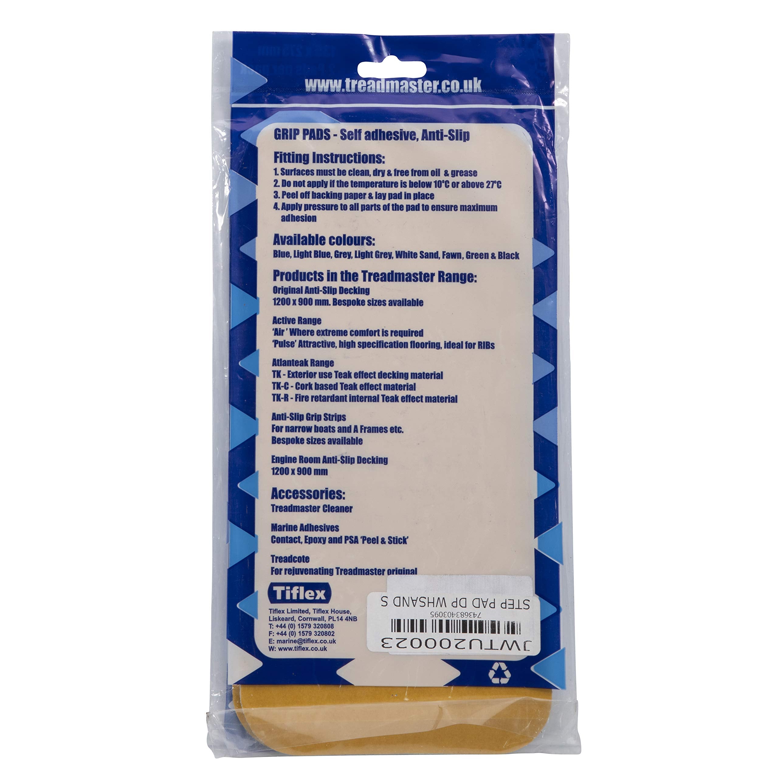 Lewmar Diamond Step Pad Treadmaster, Size 1, Measures 10-34" W x 5-1/4" D, self-Adhesive Backing, Chemical Resistant Nitrite PVC Construction, 2 Pack, White Sand - 2020212501