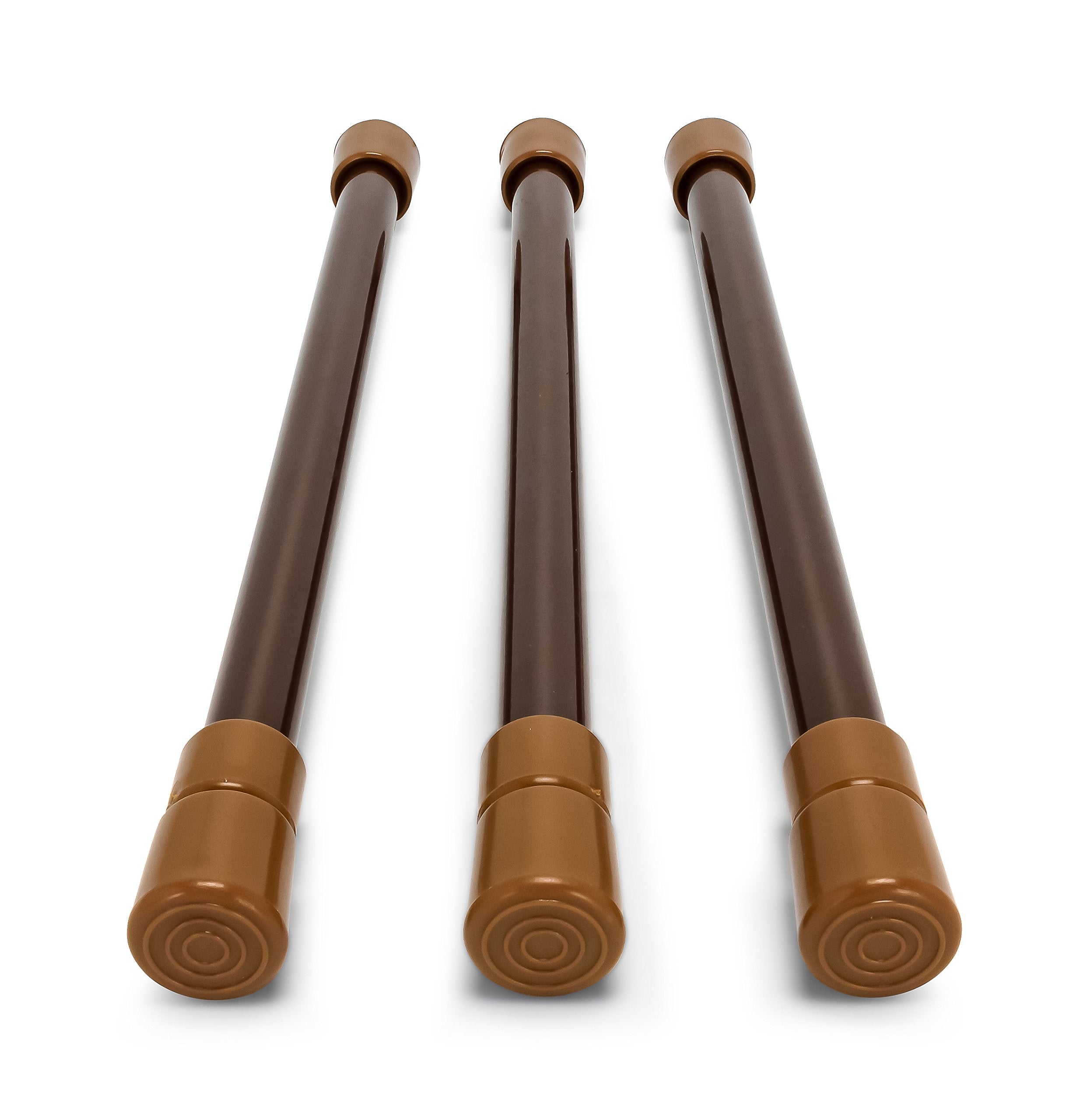 Camco 17" Cupboard Bars RV - 3 pack, Holds Food and Drinks in Place During Travel, Prevents Messy Spills, Spring Loaded and Extends Between 10" and 17" - Brown ( 44066)