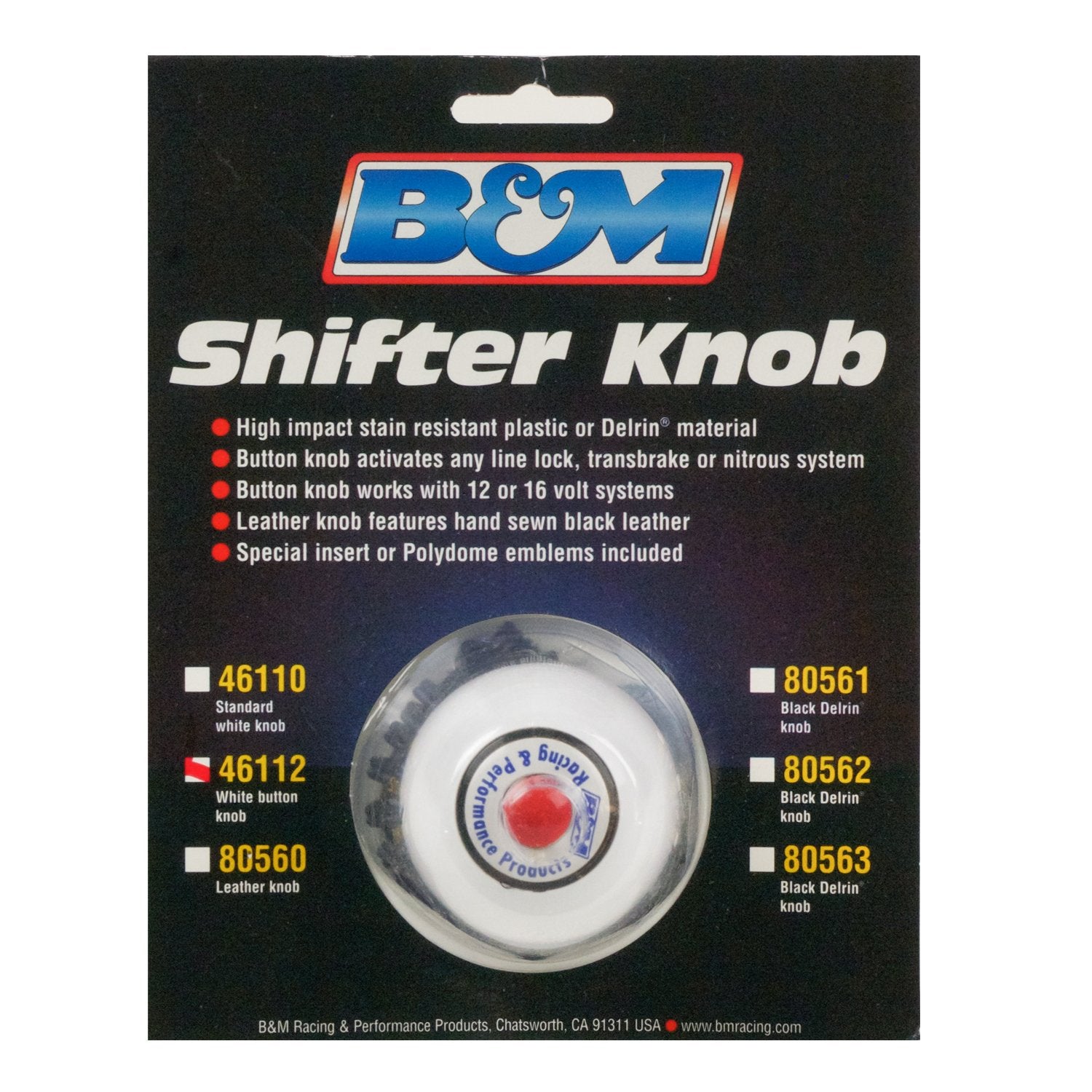 Replacement B&M 46112 White Shifter Knob with Button and SAE Threads