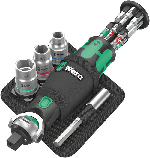 Wera 8009 Zyklop Pocket Set Imperial 2, Ratchet Set, 18 Pieces, Black Green