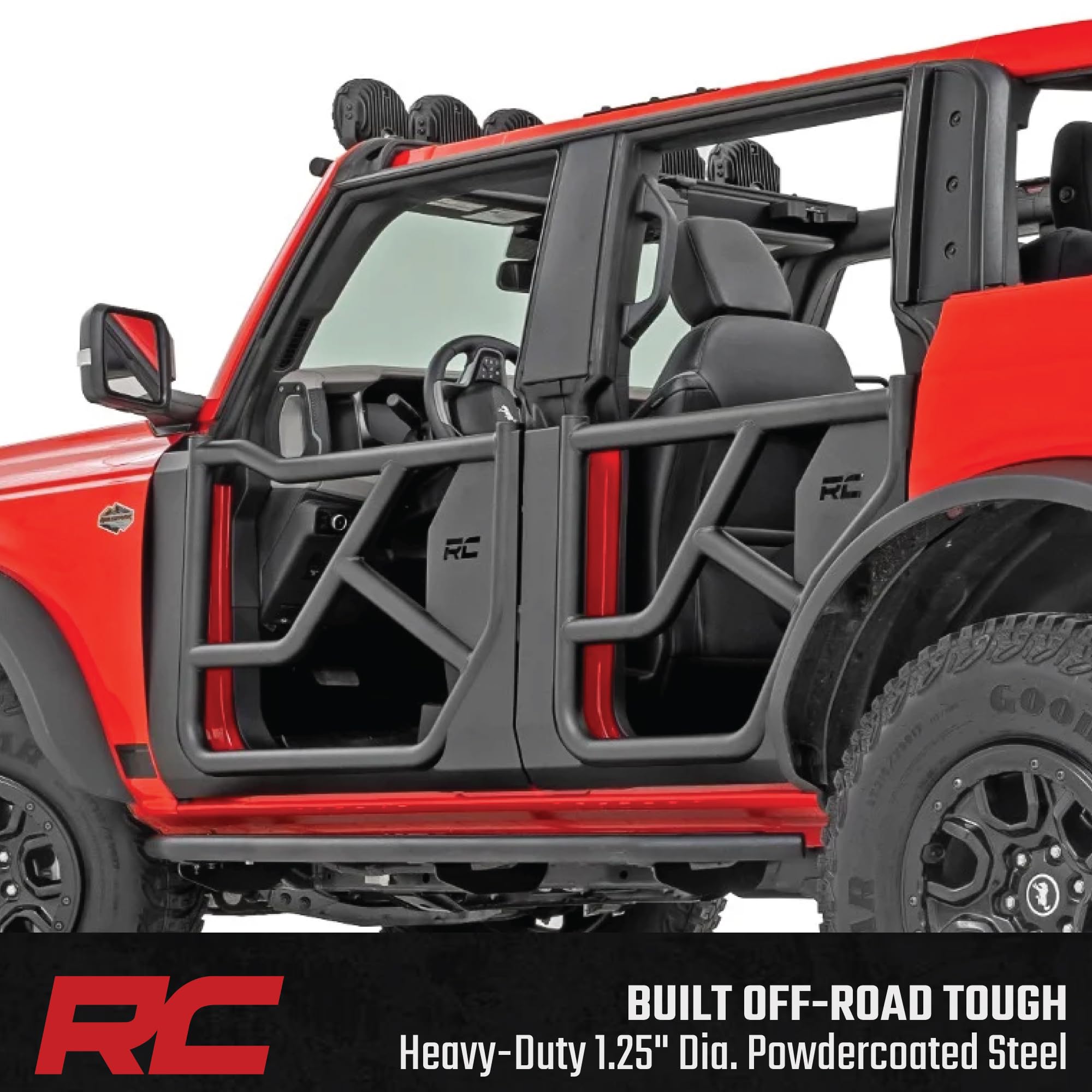 Steel Tube Doors Rough Country for Ford Bronco 4-Door (2021-2025) - Aggressive Open-Air Look, Easy Bolt-On Install, Enhanced Visibility & Safety