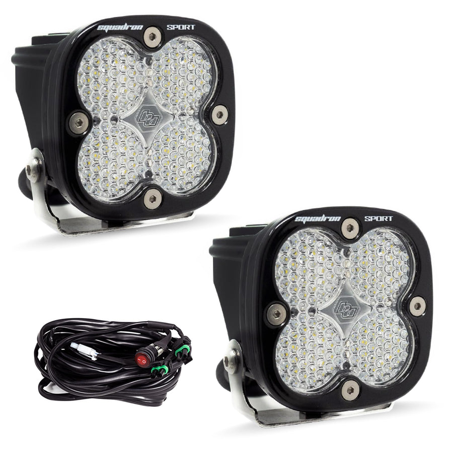 Baja Designs Squadron Black Sport LED Light Pods - 2 LED Lights with Wiring Harness (Work/Scene; Clear)