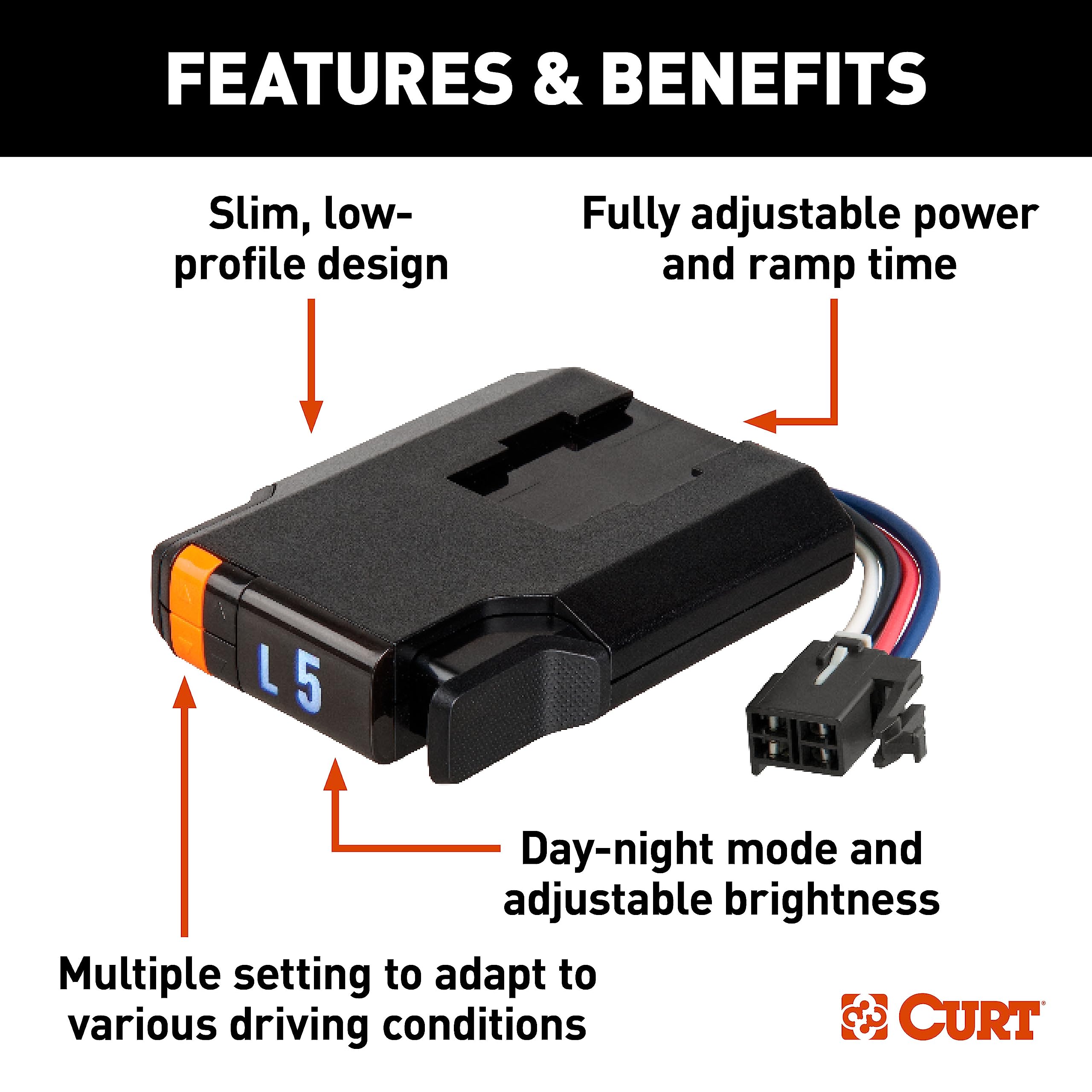 Discovery Next CURT Electric Trailer Brake Controller, Time-Delay, Fully Adjustable, Low Profile, 2-4 Axles, Plug-and-Play