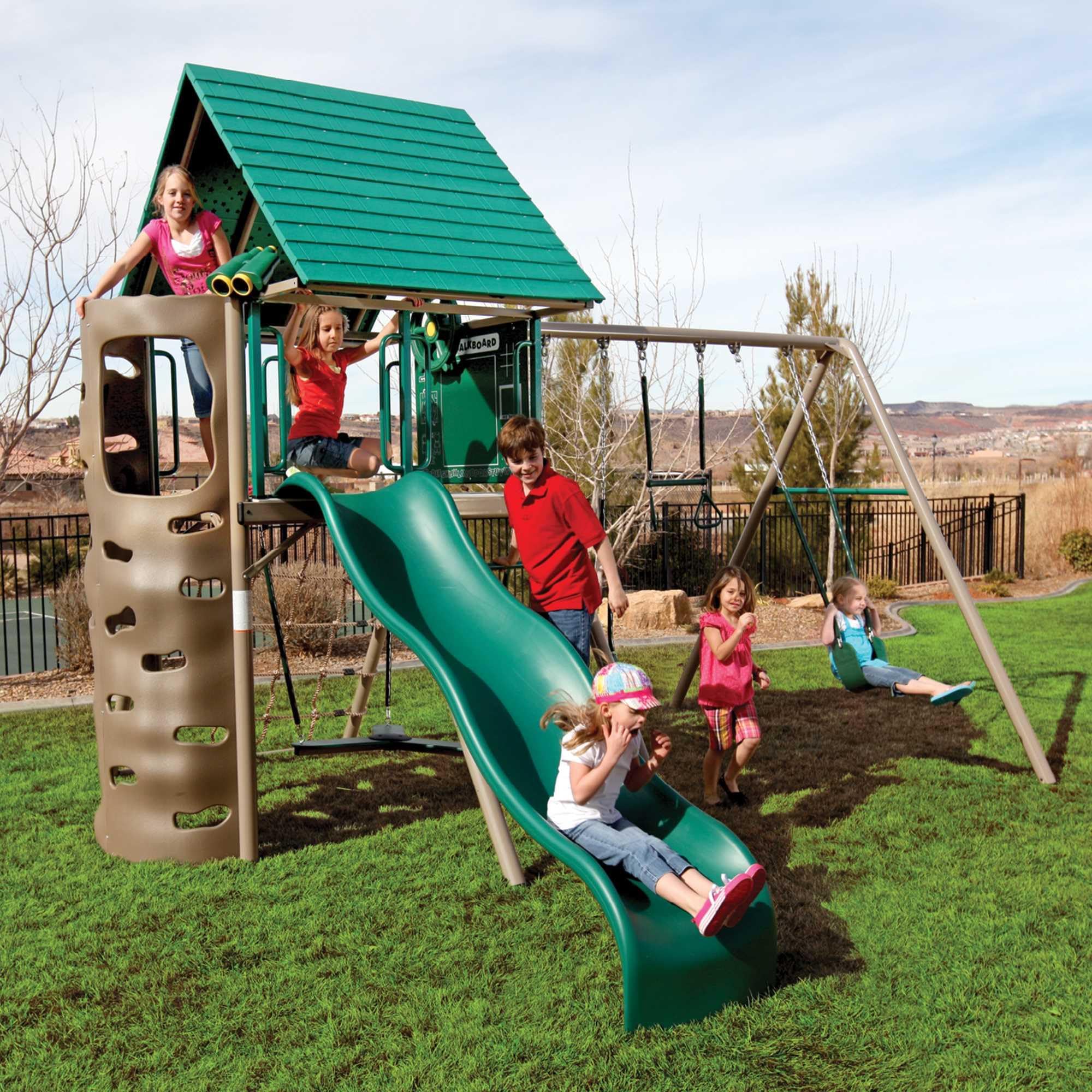 Big Stuff Lifetime Swing Set Playset with Bucket Swing and Children’s Picnic Table