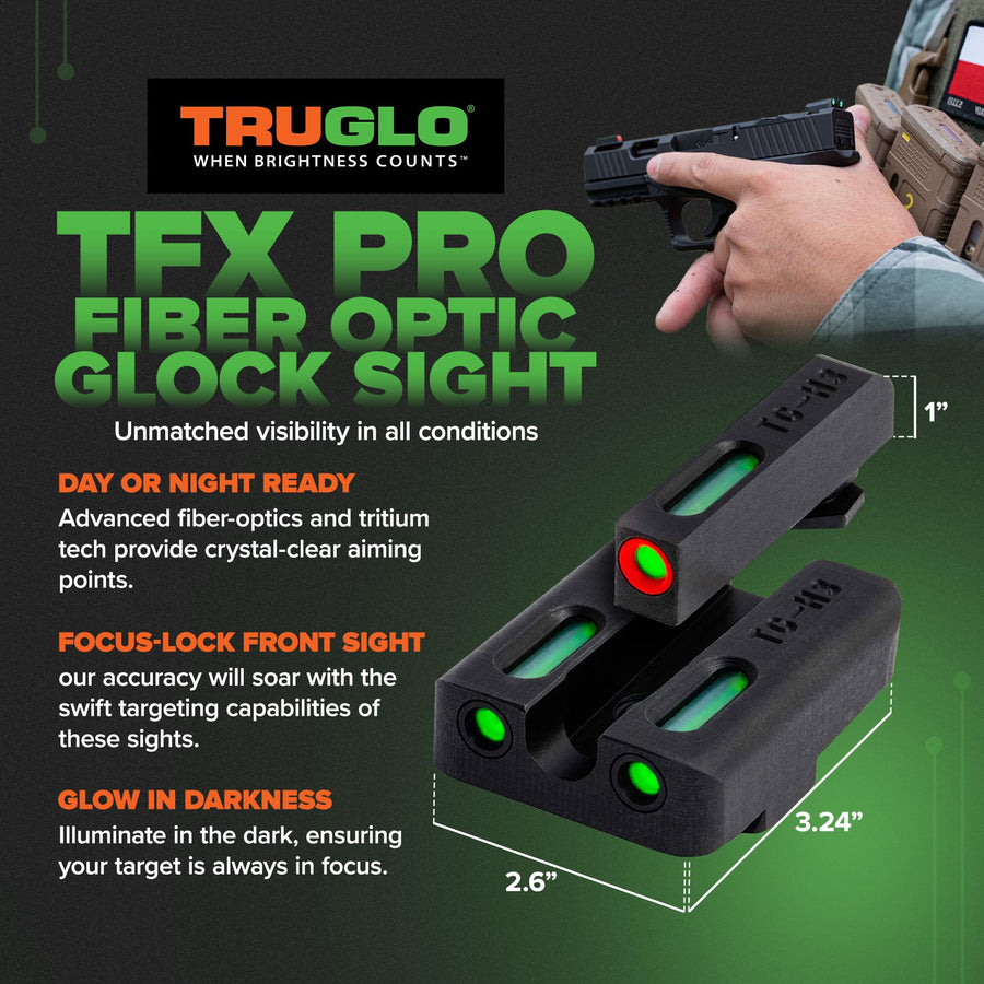 Glock Sight Accessories TruGlo TFK Pro Fiber Optic and Tritium Handgun with Fortress Finish Protection and Angled Rear Sight for Handguns