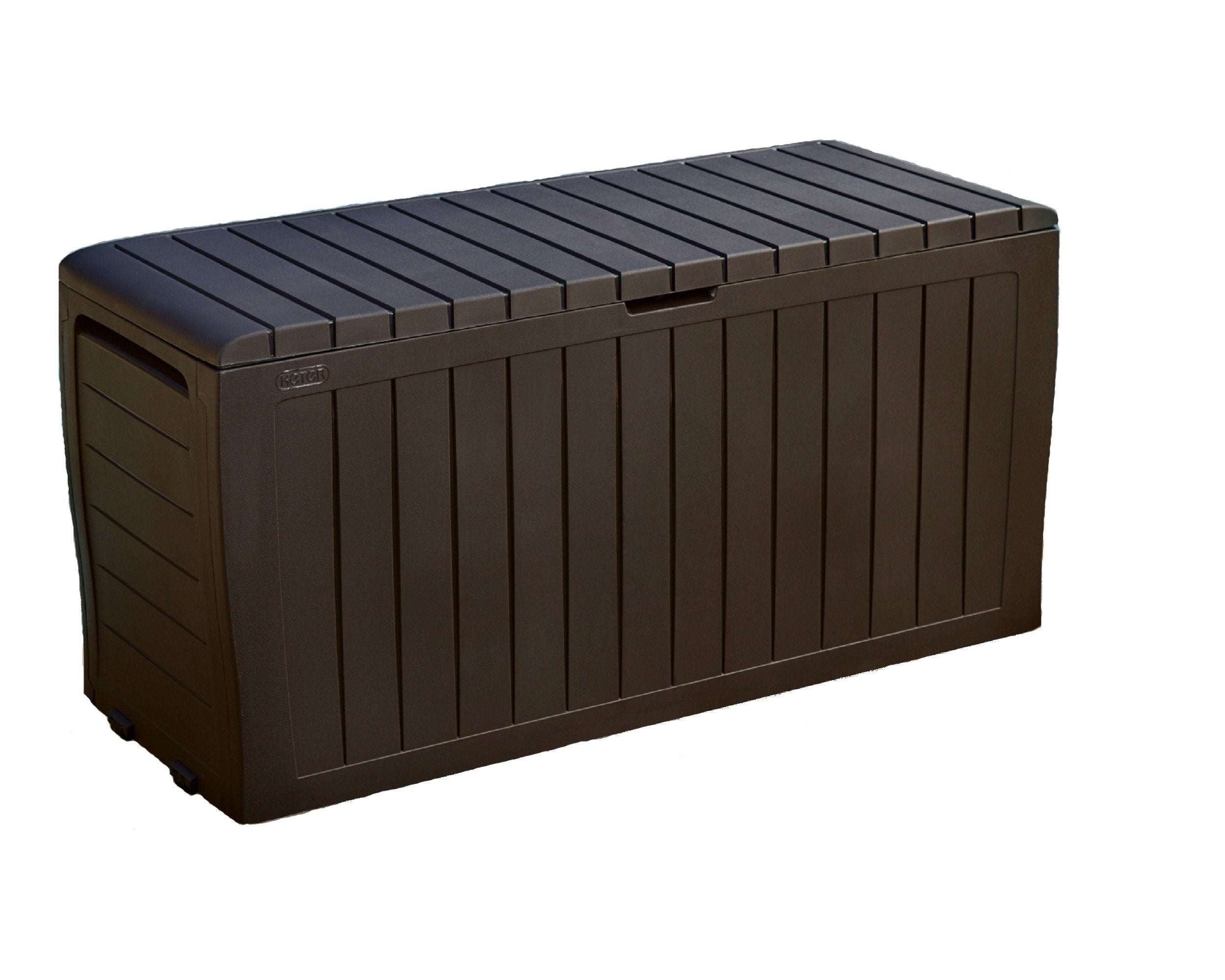 Keter 71 Gallon Marvel Plus Resin Outdoor Storage Box for Patio Furniture Cushions, Throw Pillows, Garden Tools and Pool Floats, Brown