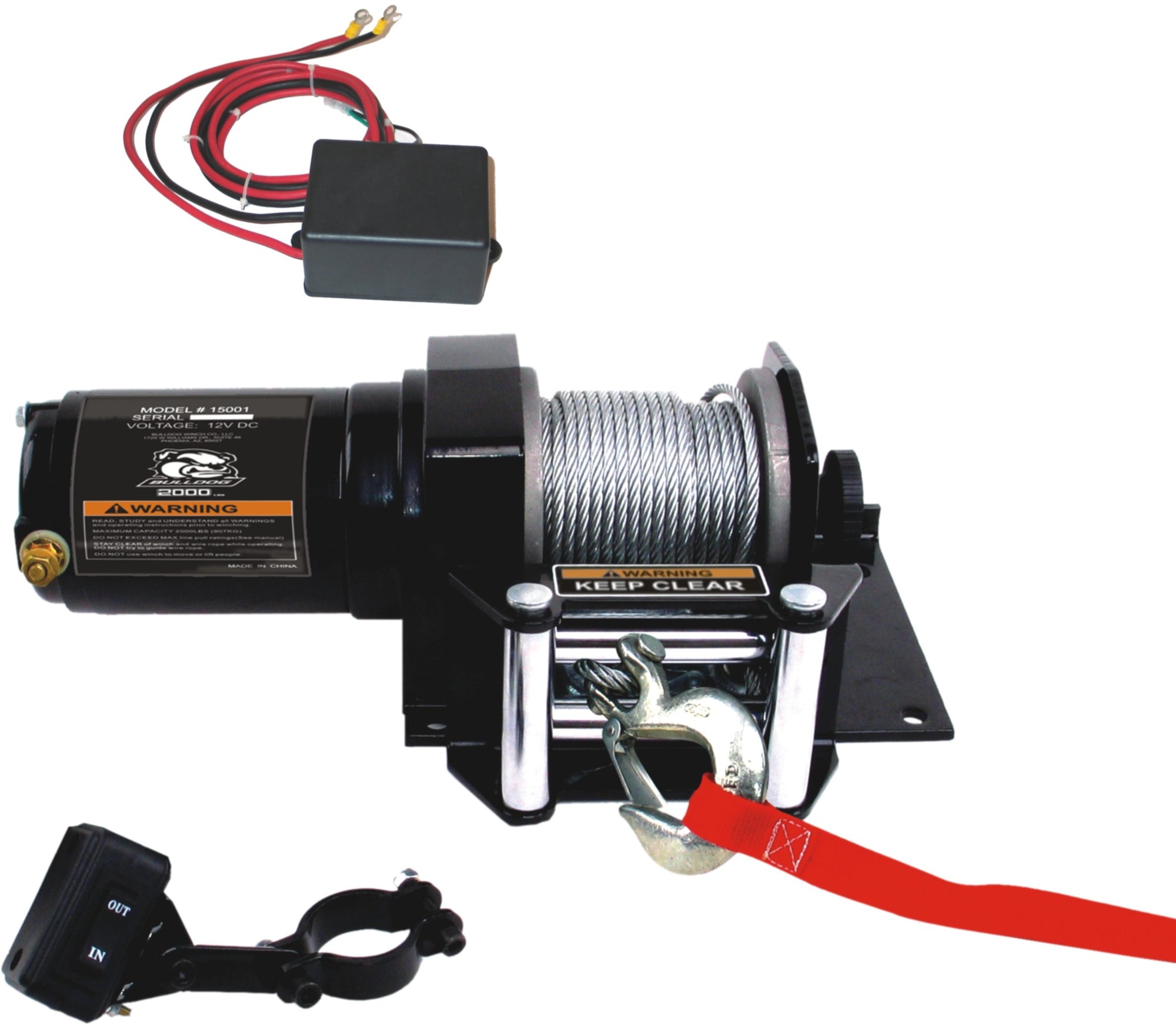 Winch BULLDOG 15001 (2000lb ATV with Mini-Rocker Switch, Mounting Channel, Roller Fairlead, 50 ft. Wire Rope)