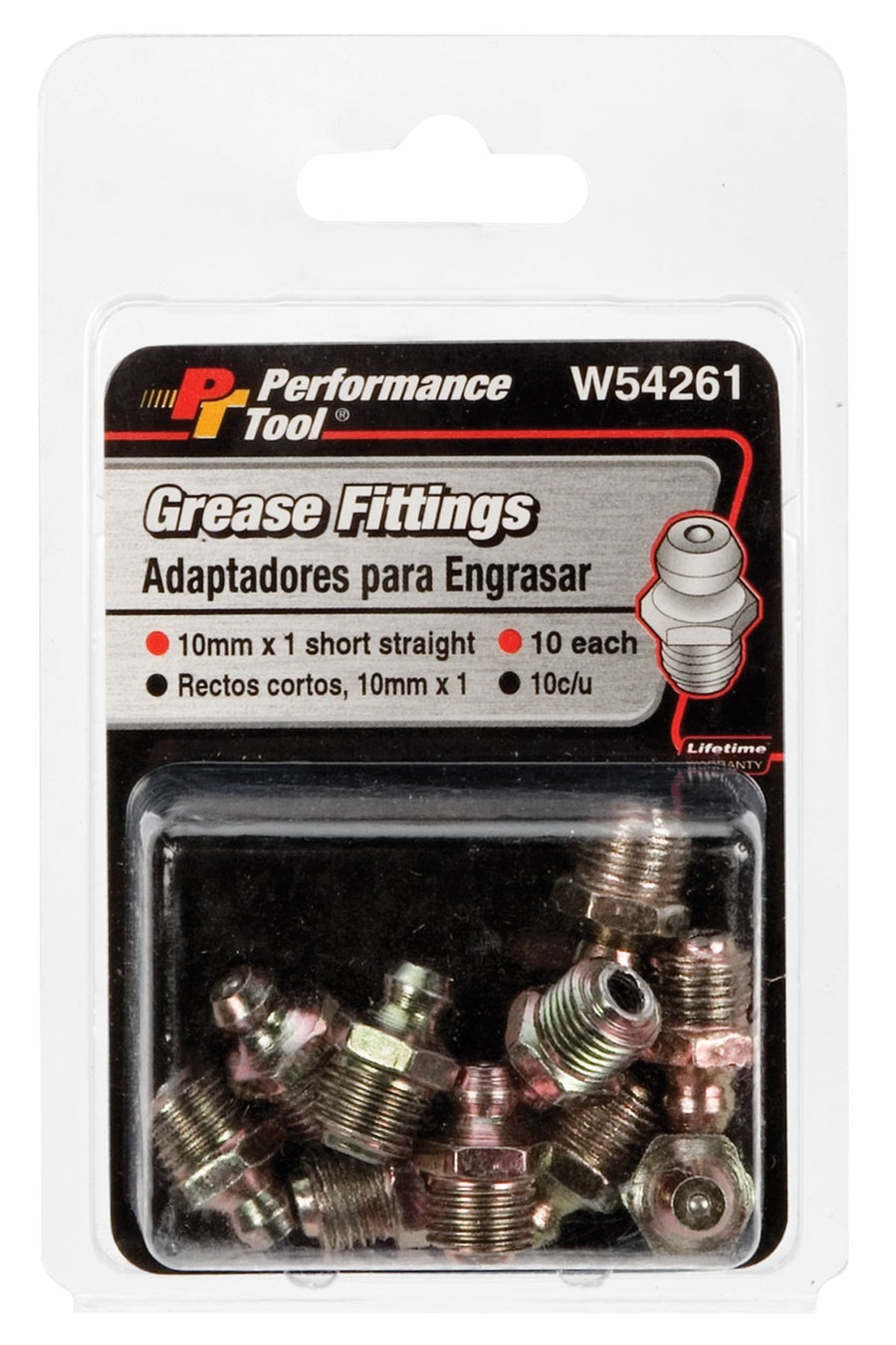 10mm x 1mm Performance Tool W54261 Short Straight Grease Fitting, (Pack of 10)