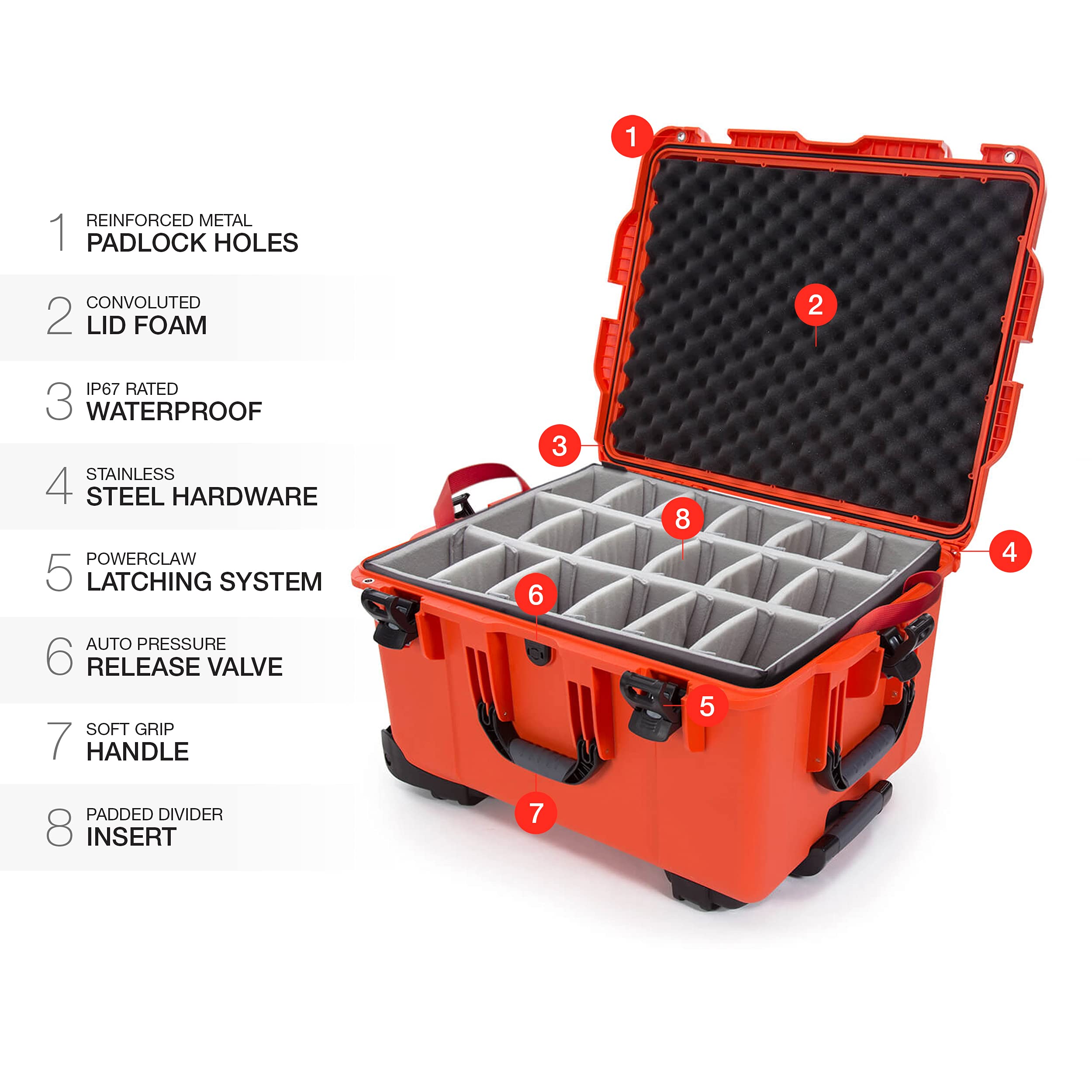 NANUK 960 Wheeled Series Lightweight NK-7 Resin Waterproof Case with Padded Divider, Orange