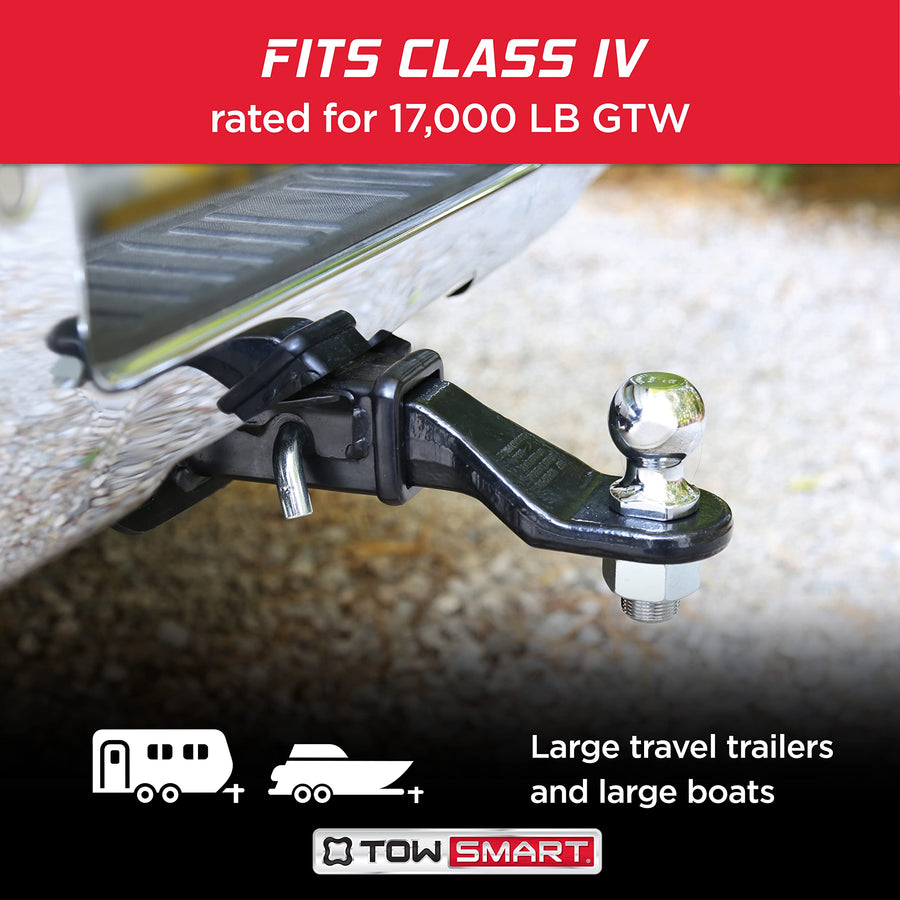 Class IV TOWSMART, 17,000 lb., 4 in. Drop x 3 in. Rise x 1-1/4 in. Shank Forged Steel Standard Trailer Hitch Ball Mount