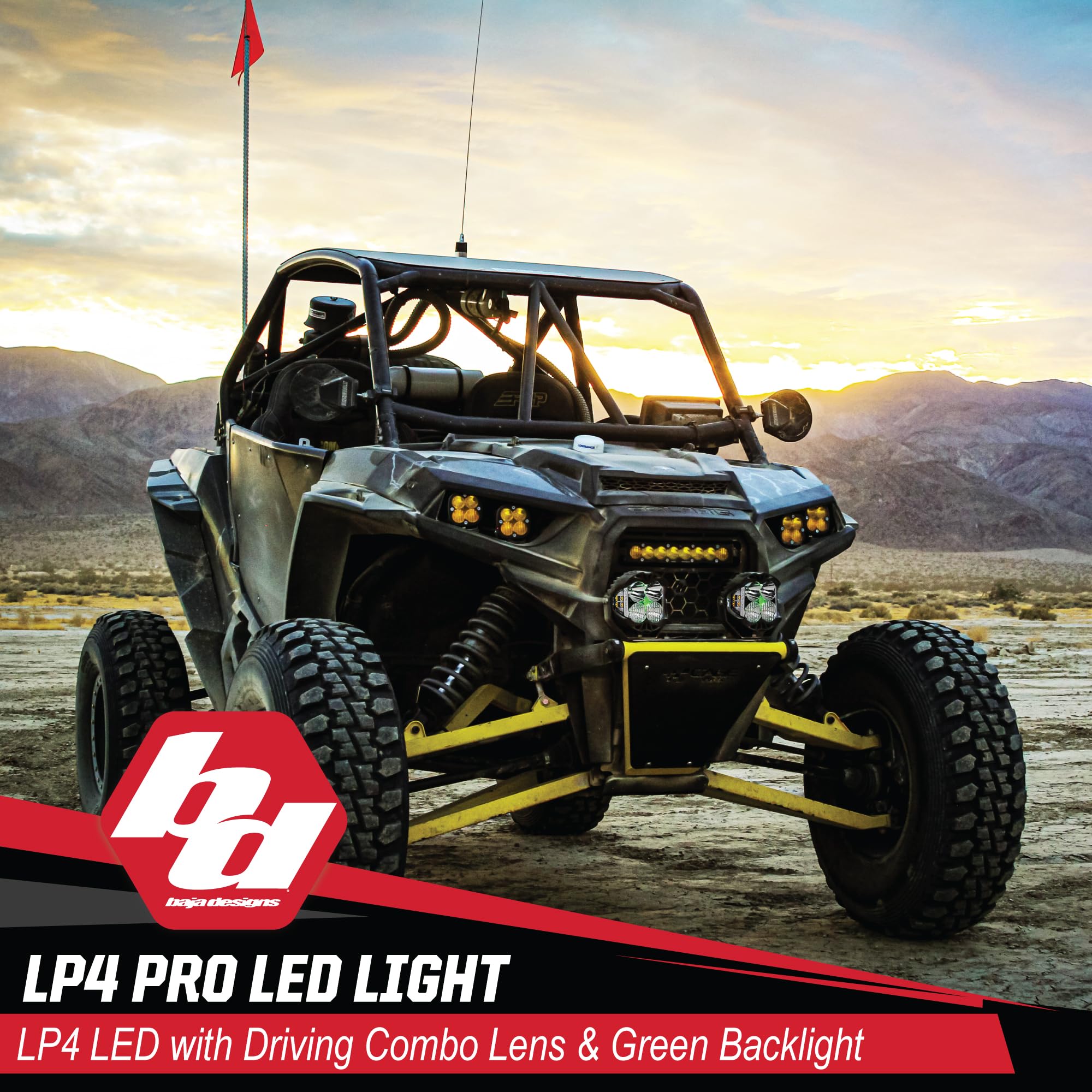 LP4 Pro Baja Designs LED Light Pod with Backlight - Universal Fit, Lifetime Protection (Driving/Combo; Green)