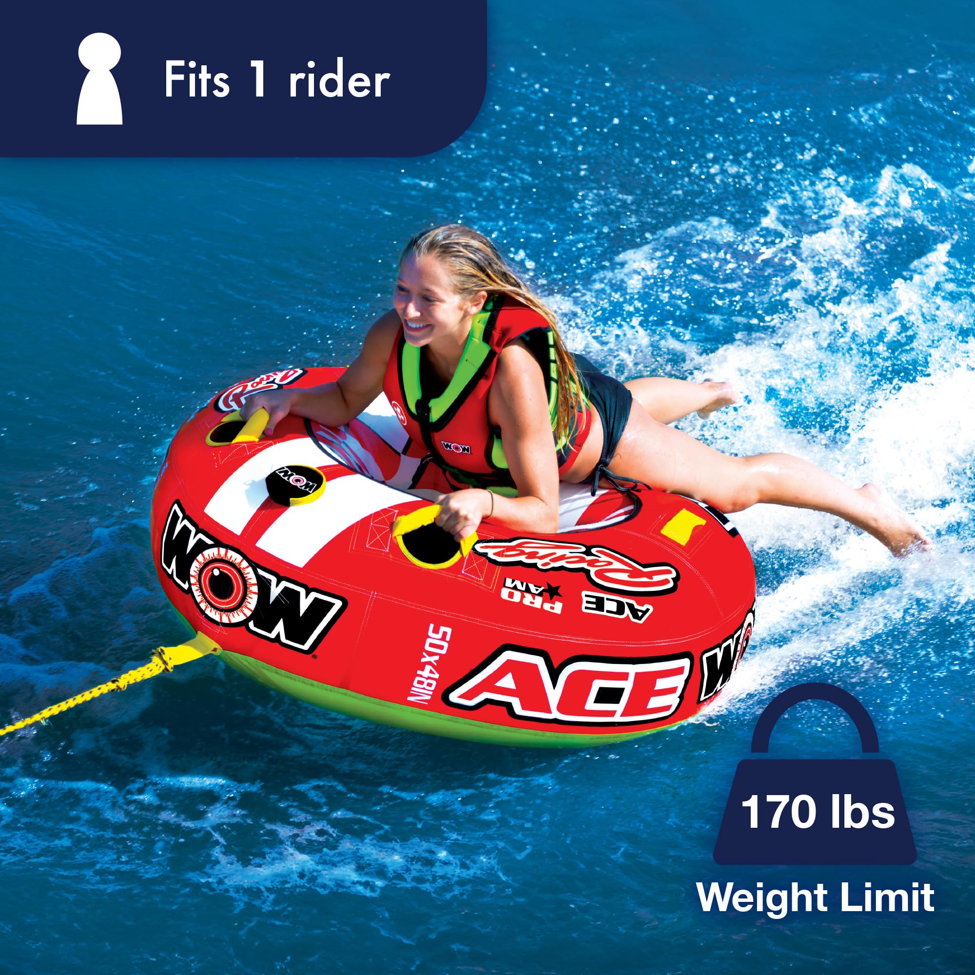 Ace Racing Boat Tube - WOW Sports - Inflatable Towable For Boating - Perfect for Kids & Adults - 1 Person