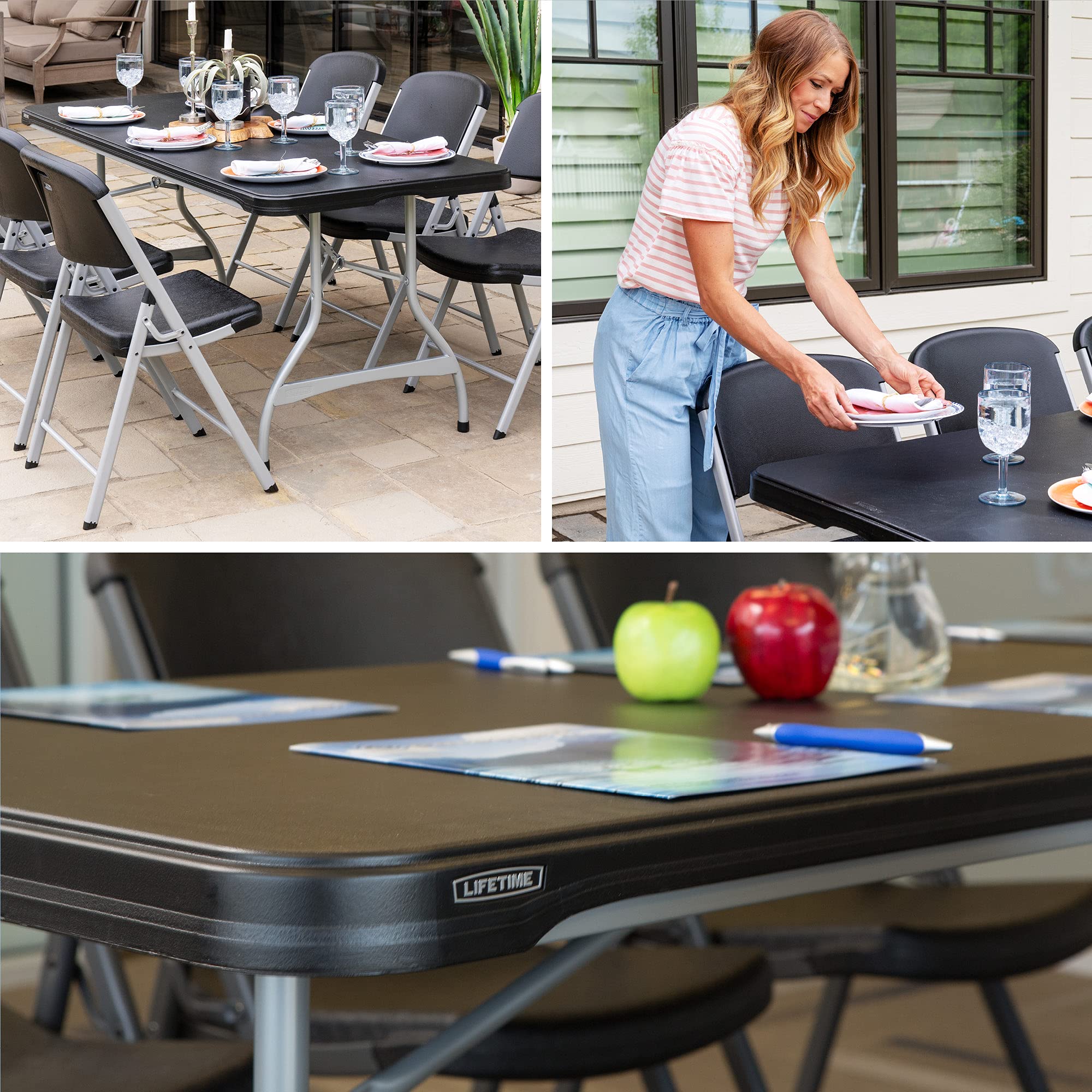 280350 LIFETIME Products Commercial Stacking Folding Table, 6', Black