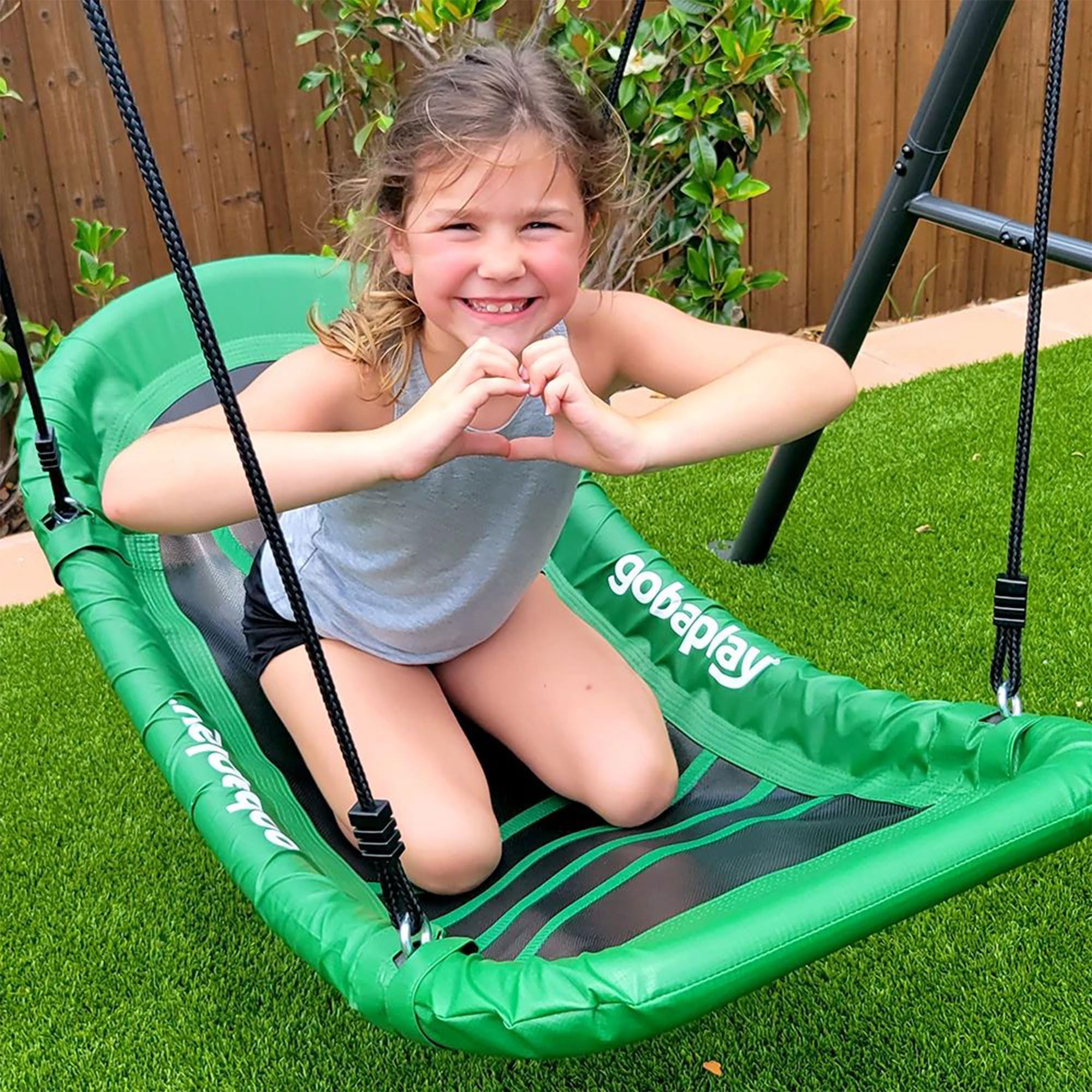 FlyMax Gobaplay Boat Tree Swing, 53" x 25" Outdoor Platform Saucer Seat for Backyard Swing Set, Green - (Swingset Frame Not Included)