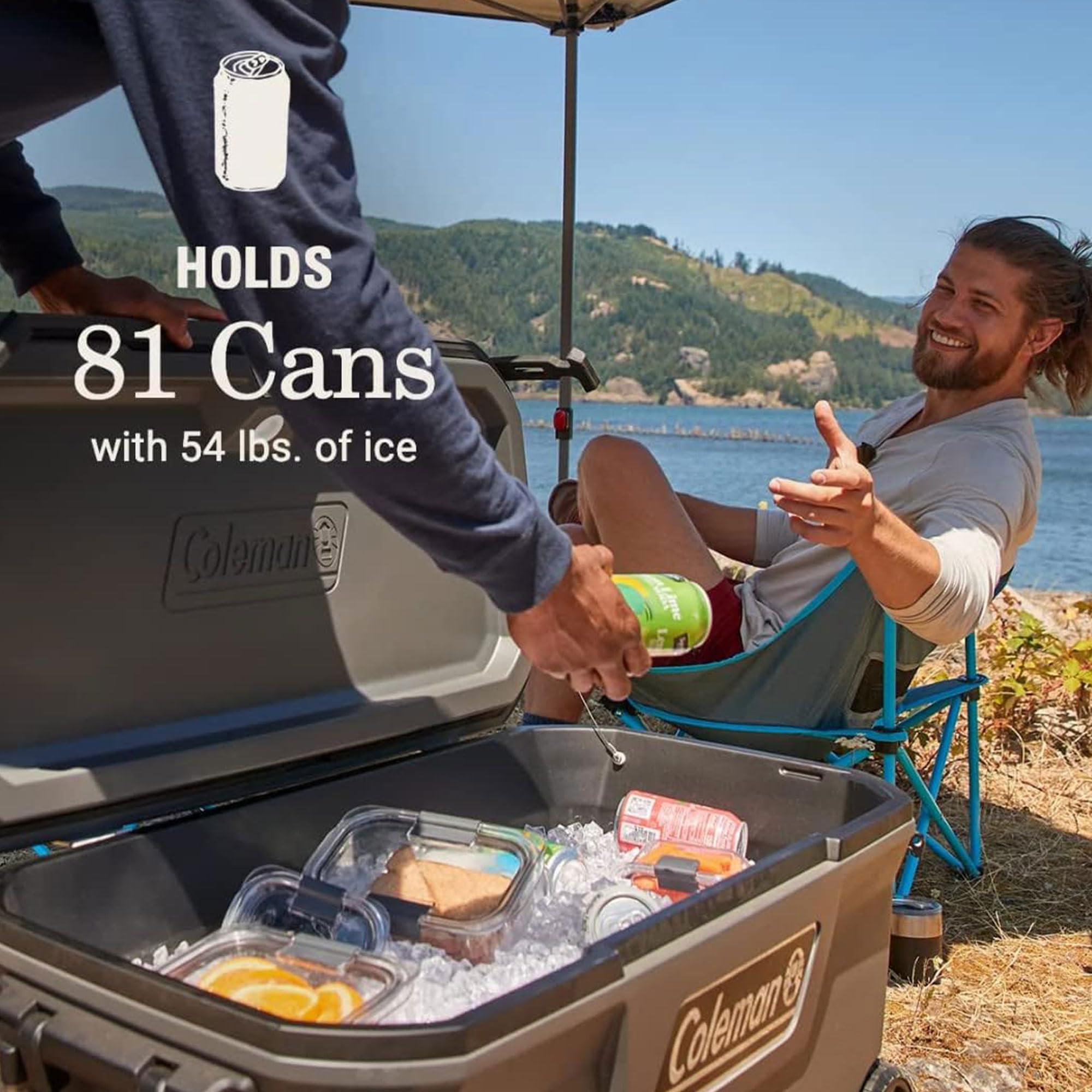 Coleman 100 Quart Convoy Series Portable Cooler with Wheels, Metal Handle, and Nonslip Grip Reflective Metal Handle for Outdoor Adventures, Dark Storm