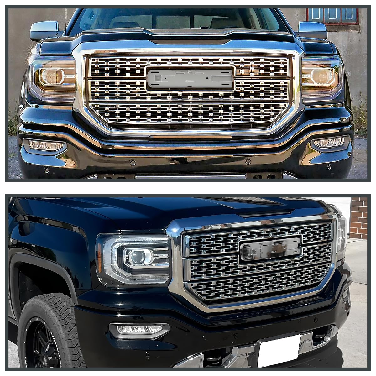 Chrome SPEC-D TUNING Denali Style Mesh Front Bumper Hood Grille Compatible with 2016-2018 GMC Sierra 1500 SLE SLT