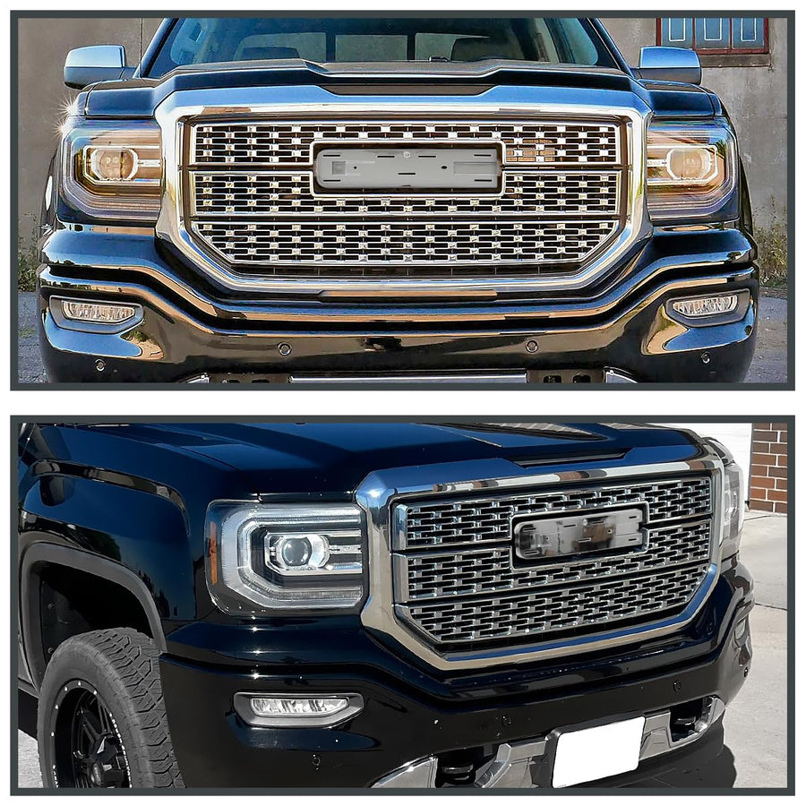 Chrome SPEC-D TUNING Denali Style Mesh Front Bumper Hood Grille Compatible with 2016-2018 GMC Sierra 1500 SLE SLT