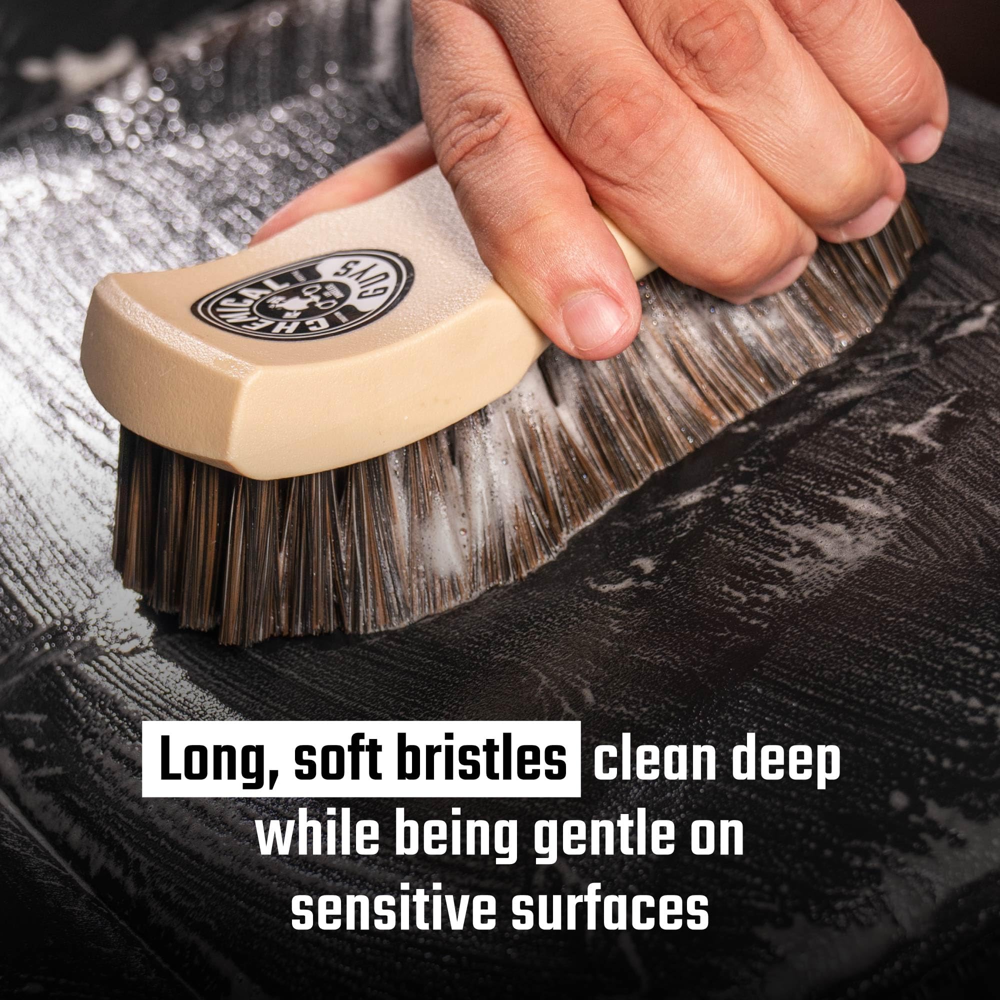 Chemical Guys Leather Cleaning Brush Long Bristle Horse Hair - Brush to Gently Clean Car Interiors, Furniture, Sneakers, Boots, and More - Safe for Natural, Synthetic, Faux, and Pleather
