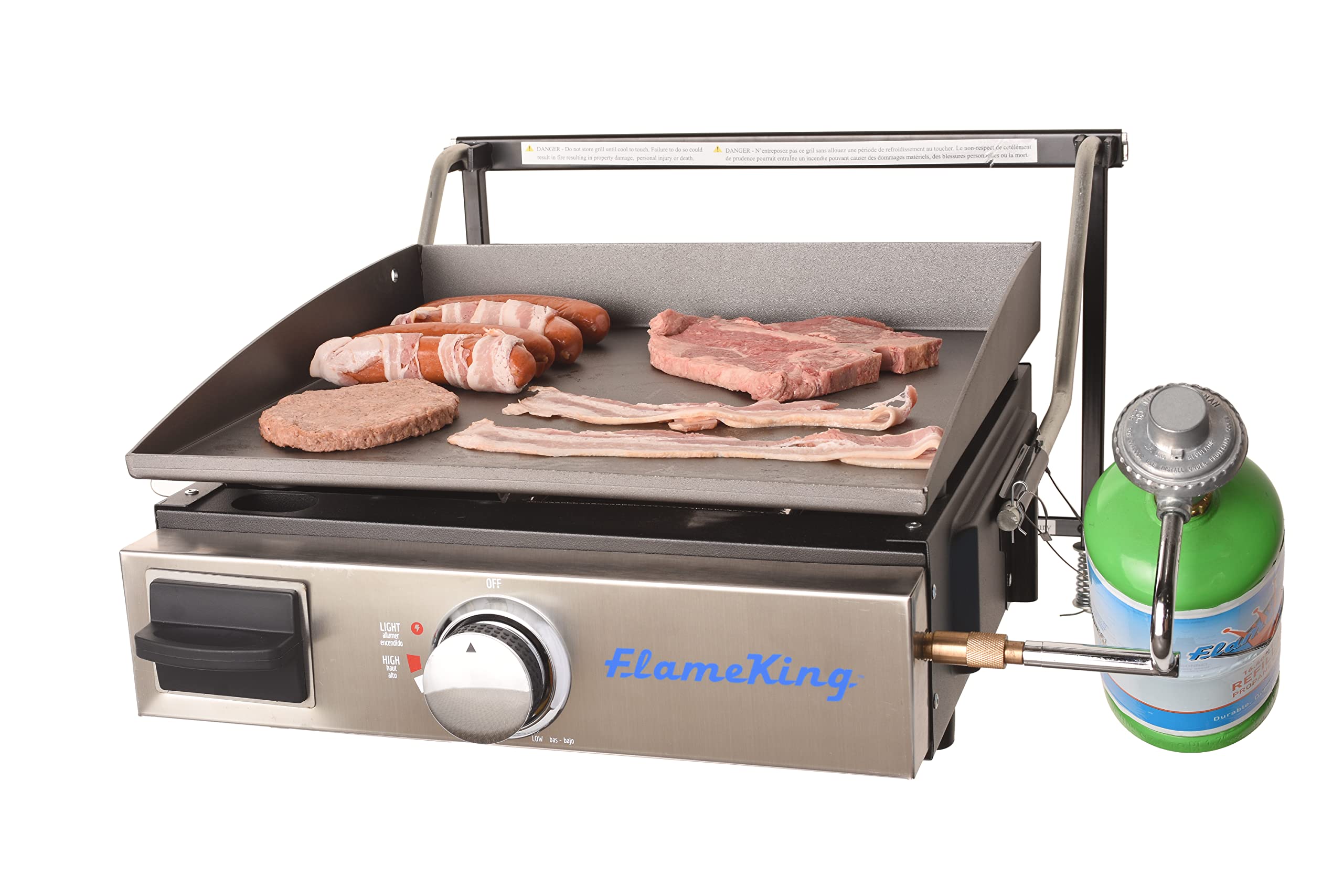 17-inch Flame King Flat Top Griddle for Outdoor BBQ Grill, Portable Propane Gas Griddle for Camping and Tailgating, w/ Mounting Bracket
