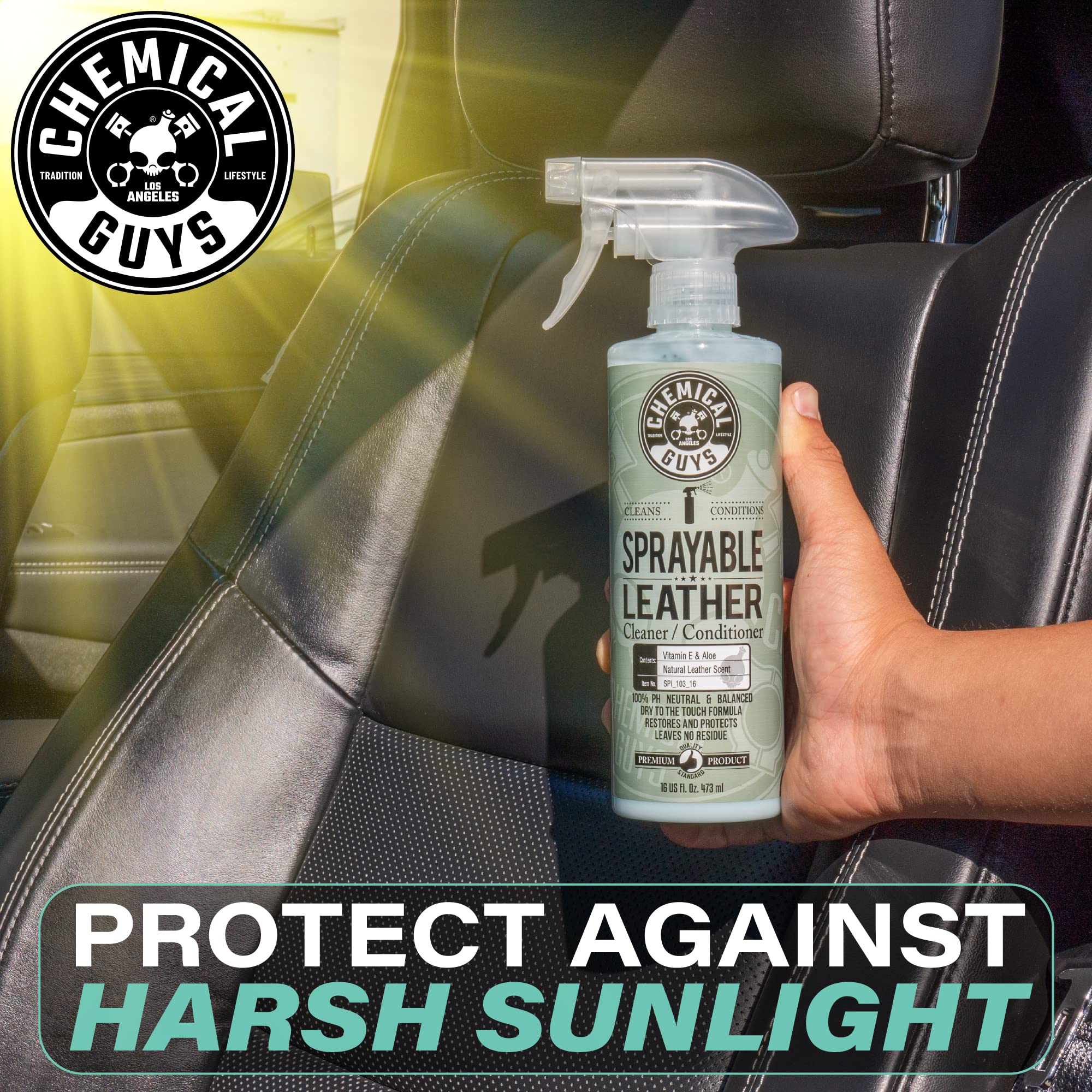 Chemical Guys Sprayable Leather Cleaner and Conditioner SPI_103 in One for Interiors, Apparel, and More (Works on Natural, Synthetic, Pleather, Faux Leather and More) Leather Scent, 128 fl oz (1 Gal)