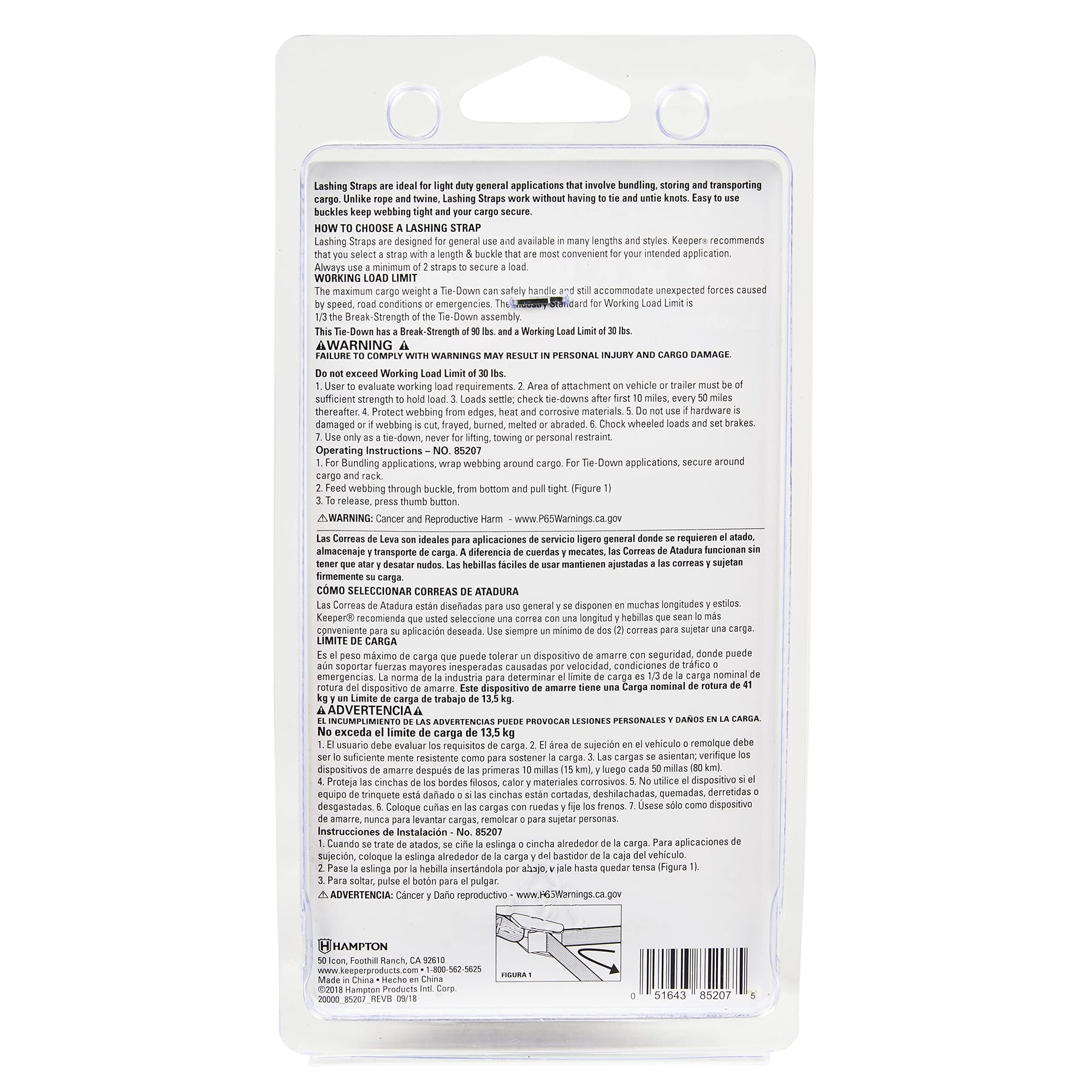 8' x 1" Lashing Strap, KEEPER 85207 2 Pack