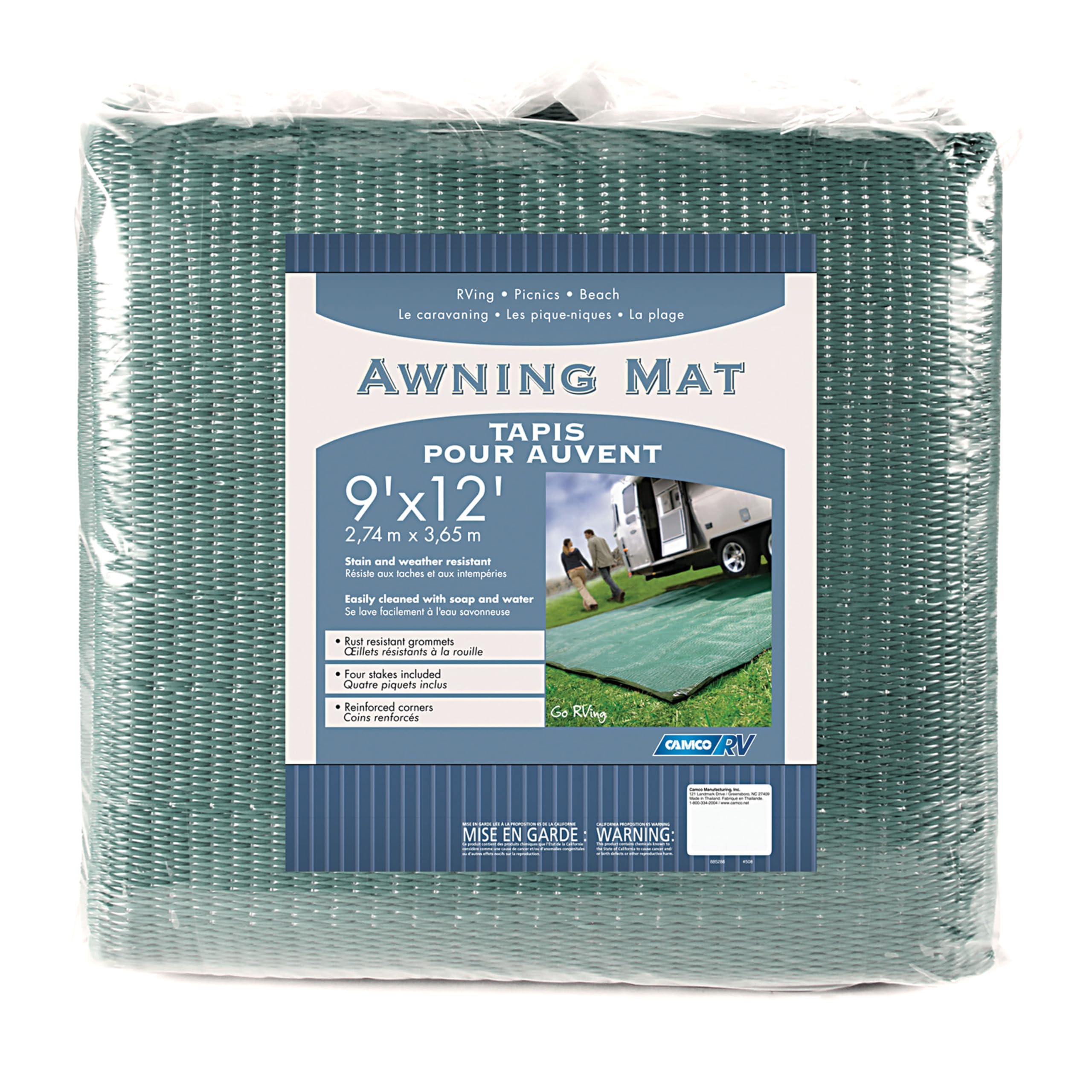Camco Reversible Durable RV Camper Awning Mat - Keeps Dirt from Being Tracked - Perfect for Campsites, Beaches, Picnics 9' X 12'- Green (42820)