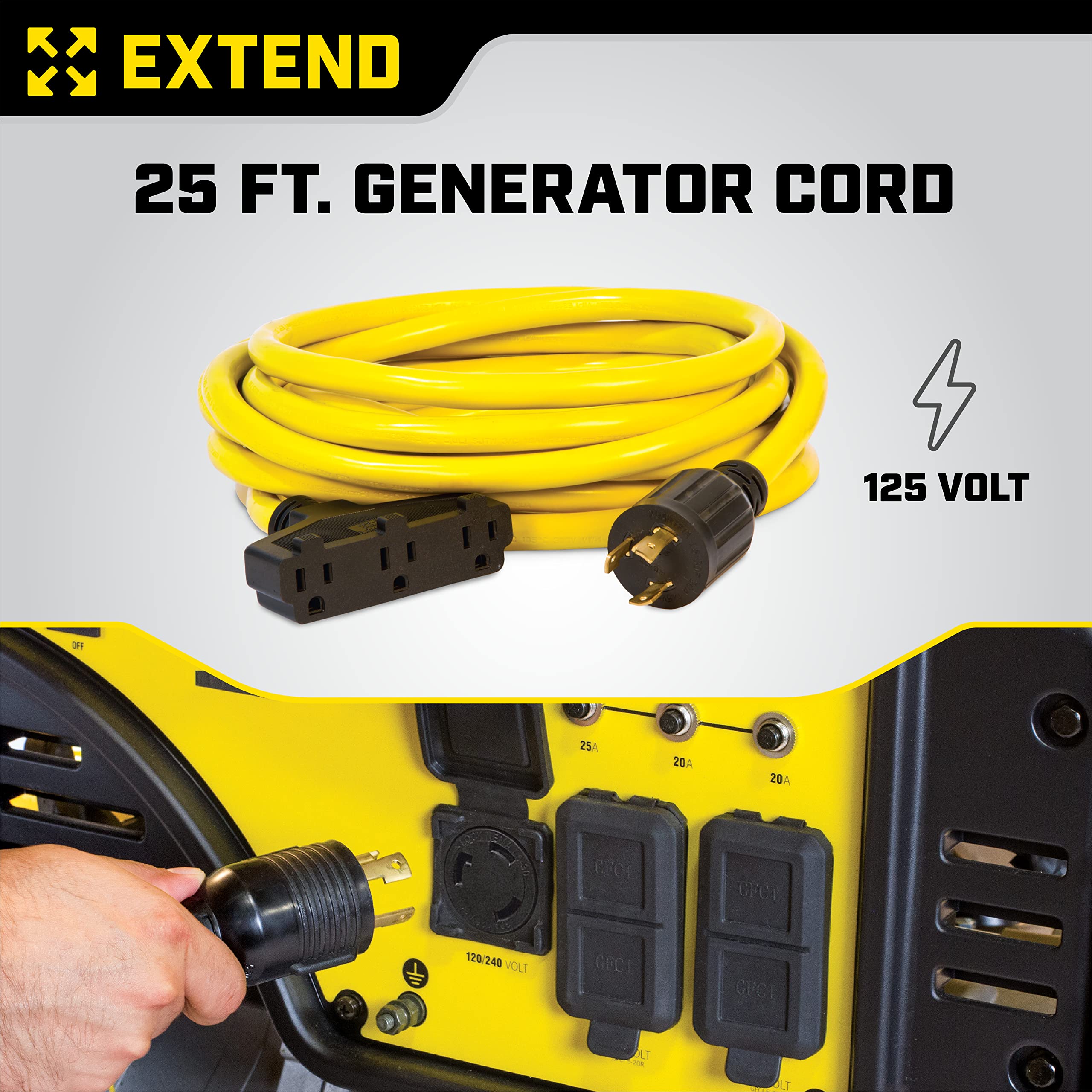 30-Amp Champion Power Equipment 25-Foot 125-Volt Fan-Style Generator Extension Cord (L5-30P to three 5-15R)
