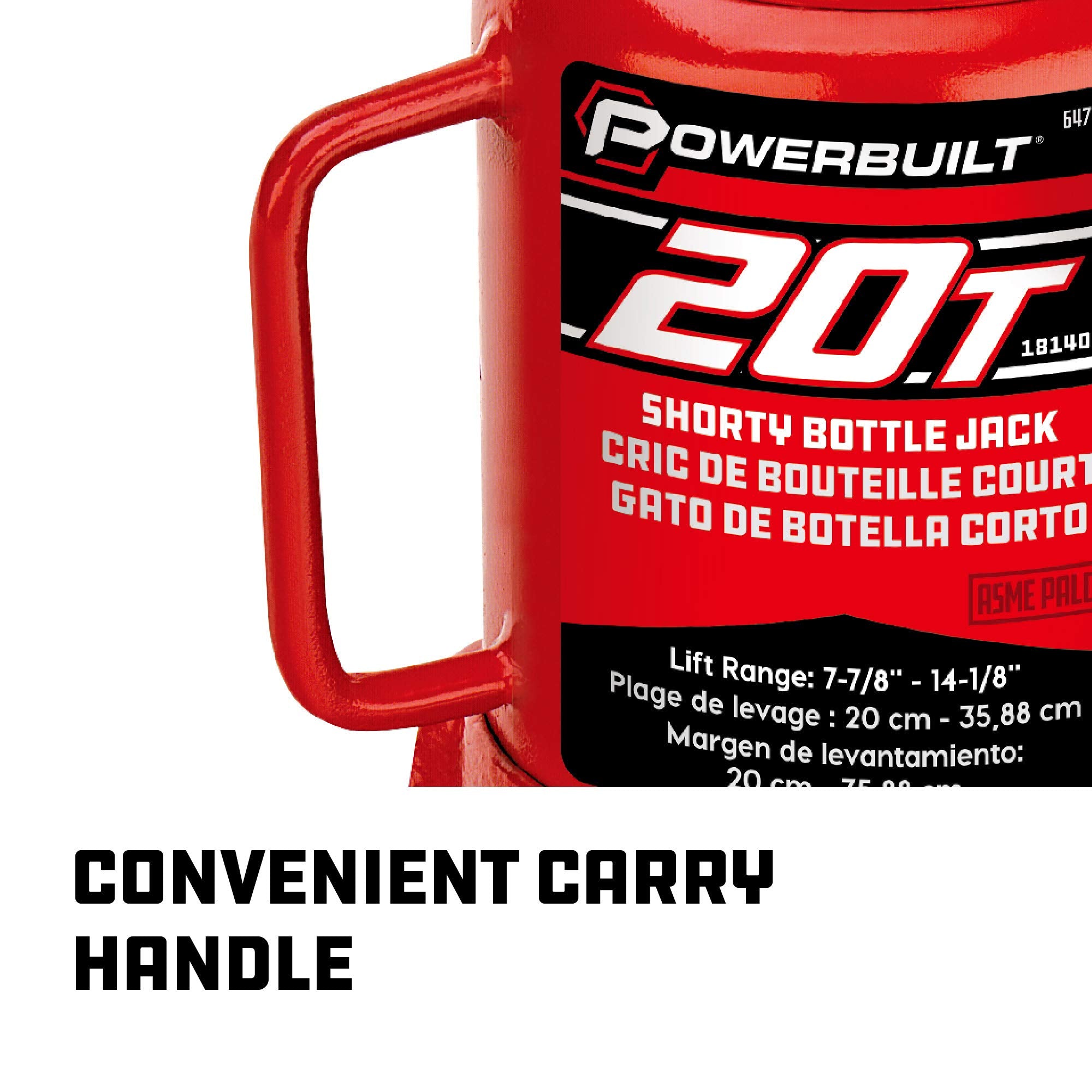 Powerbuilt 20 Ton Bottle Jack Shorty, Heavy Duty 40000 Pound Vehicle Hydraulic Lift with Stable Base, Pin Release, Stubby - 647504