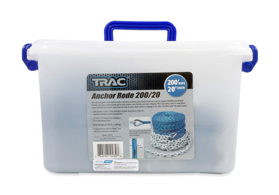200/20 Trac Outdoors Anchor Rode - 200 ft Rope with 20 ft Chain - Designed for Use with Trac Brand Electric Winches - Features a 2,400 lb. Break Strength (69083)