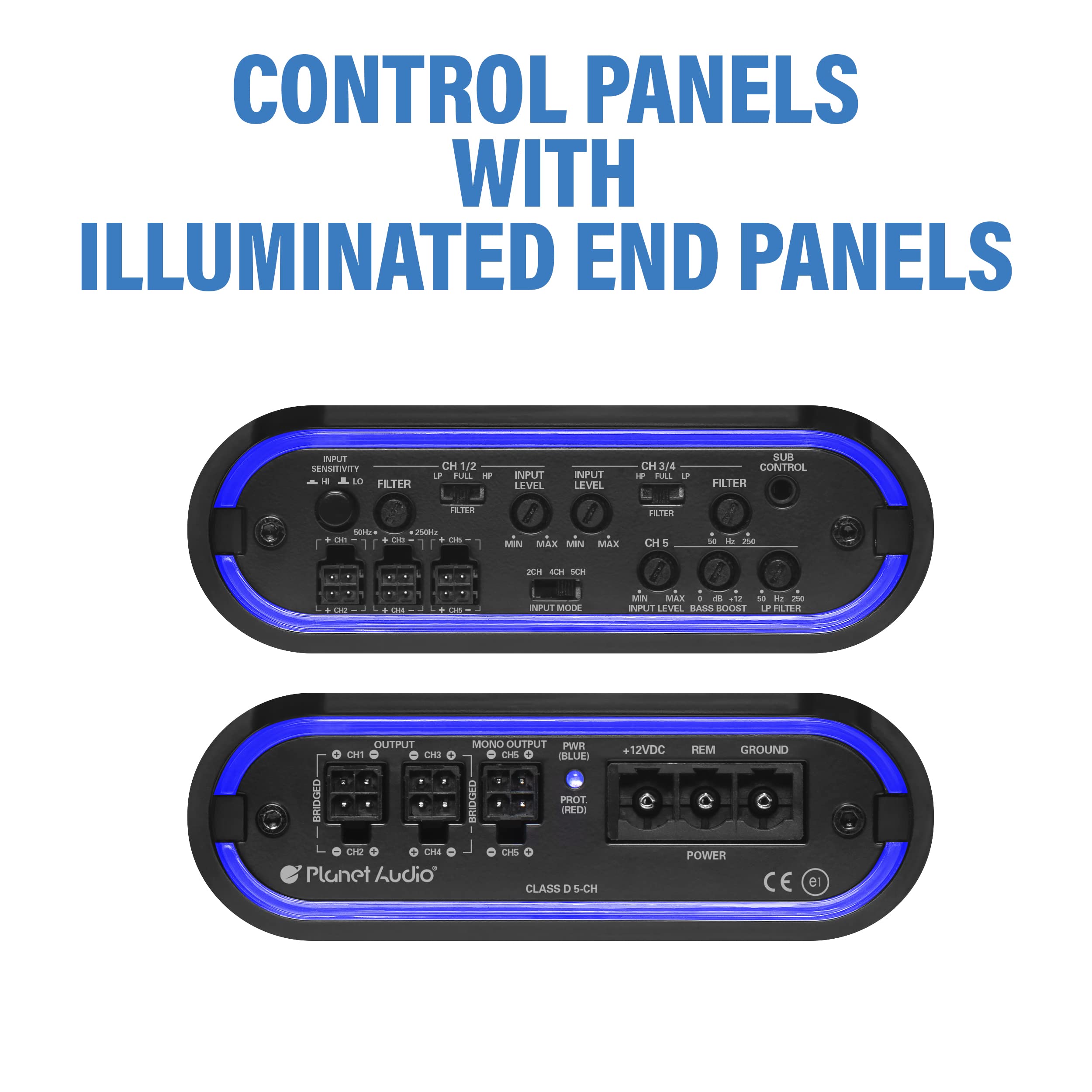5 Channel Planet Audio MB2200.5D Car Amplifier - 2200 High Output, 2-8 Ohm Stable, Low/High Level Inputs, Low/High Pass Crossover, Bass for Subwoofer