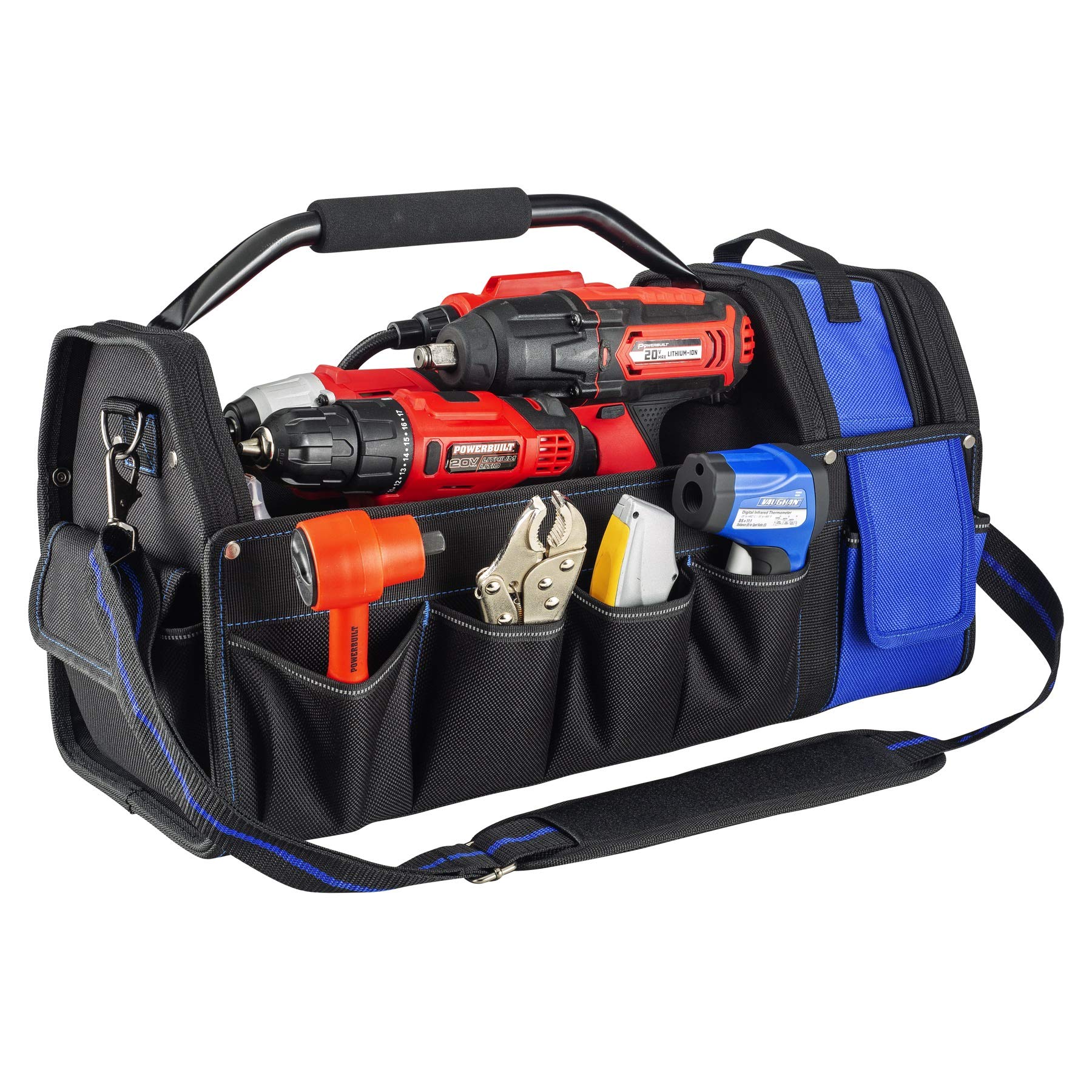 2 Piece Vaughan Tool Bag Set 20 in. Tool Tote and 13 in. Wide Mouth Bag - 240155, Blue