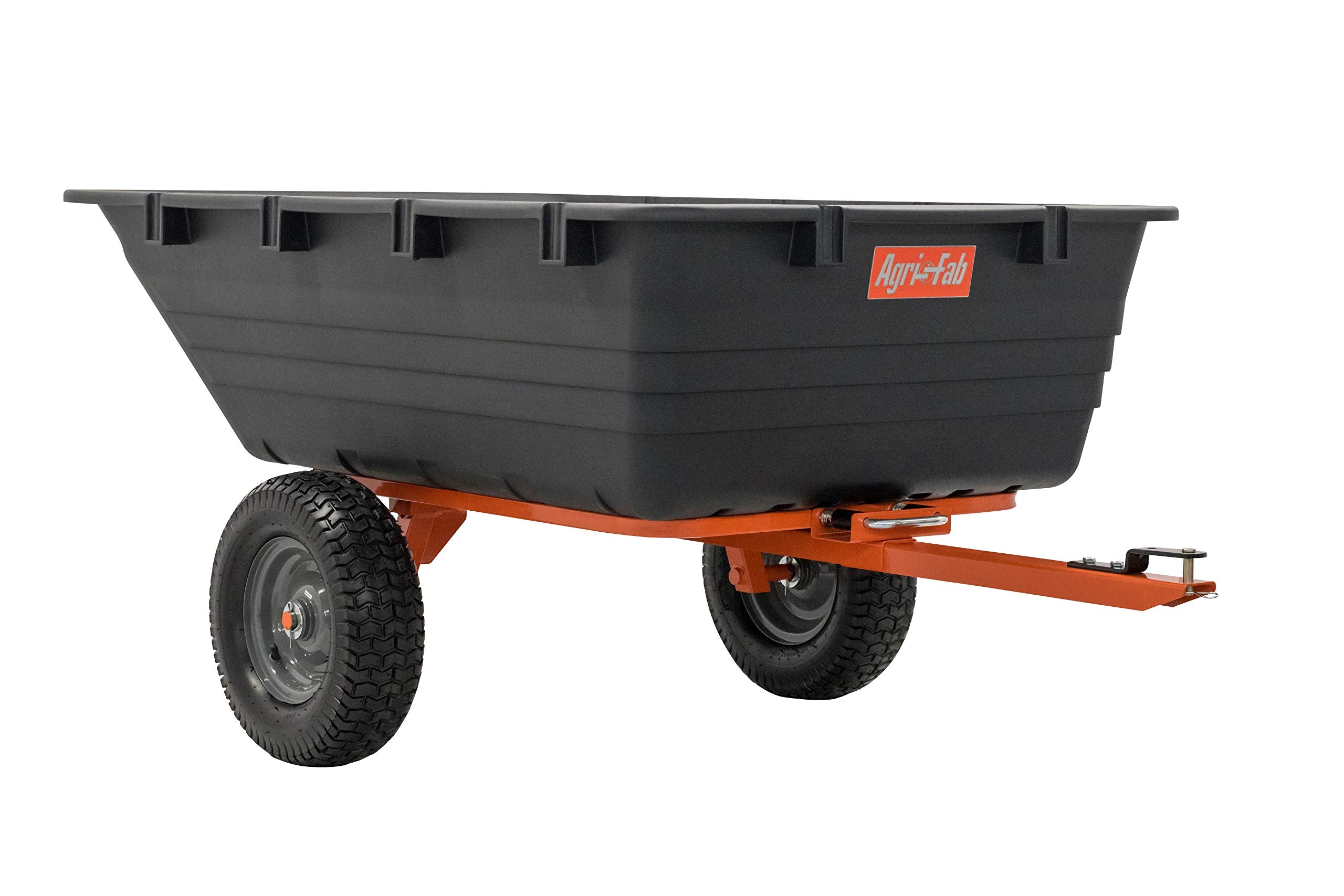 1,000-Pound Capacity Agri-Fab 45-0553 Poly Swiveling Tow Behind Dump Cart, 18 Cubic Feet Capacity, 80 Degree swiveling, 52 Degree Dumping, 16-Inch x 6.5-Inch Pneumatic Turf Tread Tires